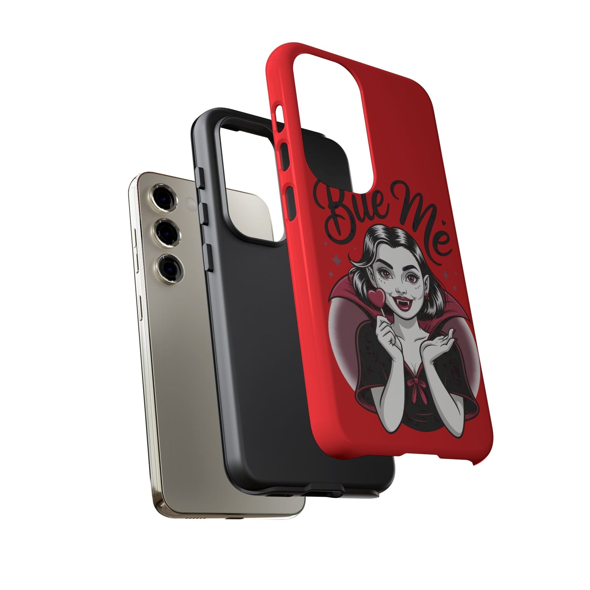 Bite Me Vampire Samsung Phone Case with red 3D print and Halloween-themed vampire design for durable Samsung Galaxy protection