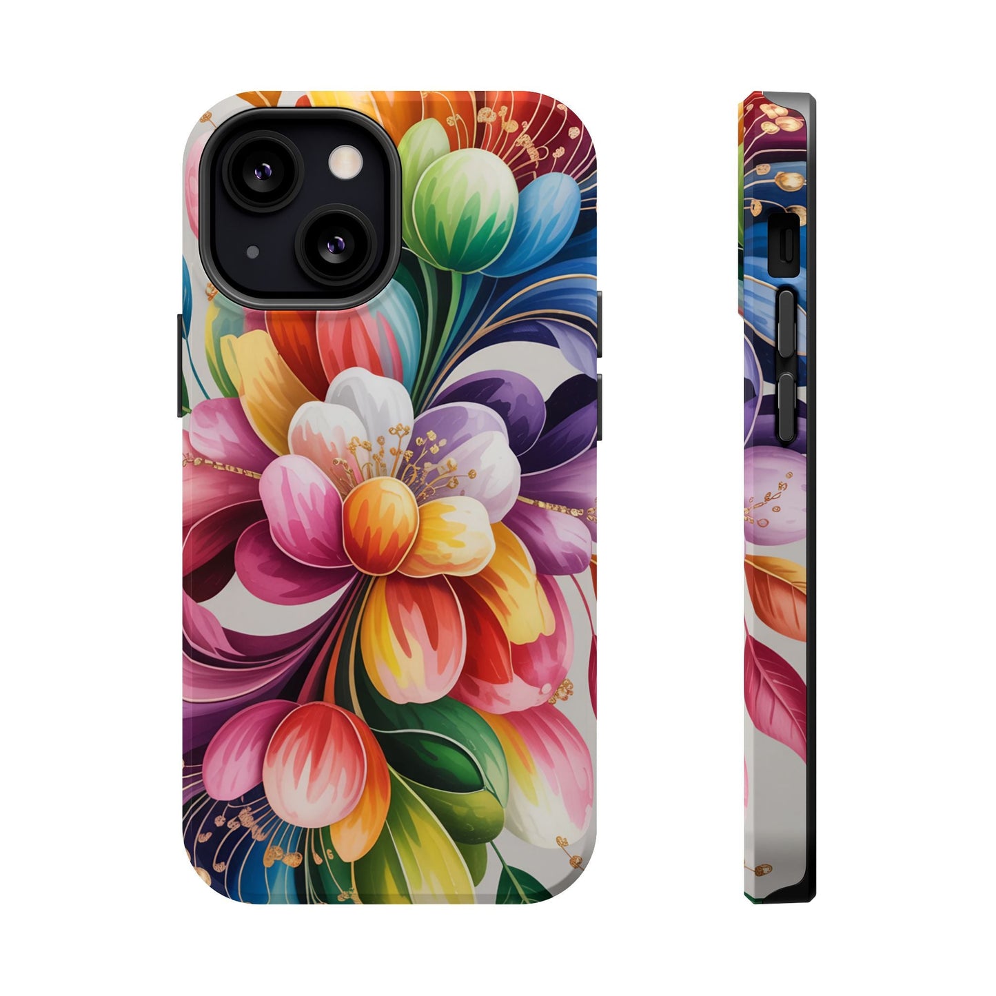 Vibrant Floral iPhone Case with colorful flower design, durable dual-layer protection, and MagSafe compatibility
