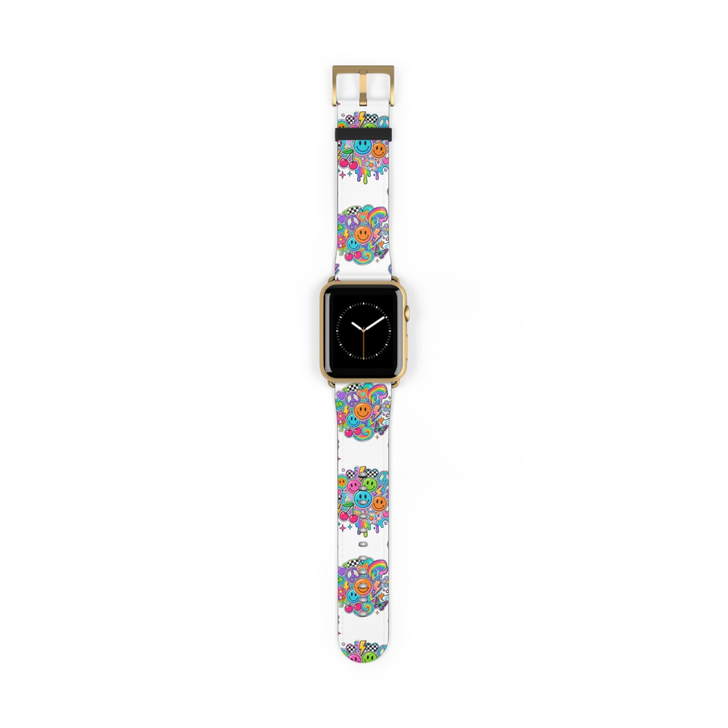 Floral Smiley Watch Band — Colorful Happy Face Apple Watch Strap