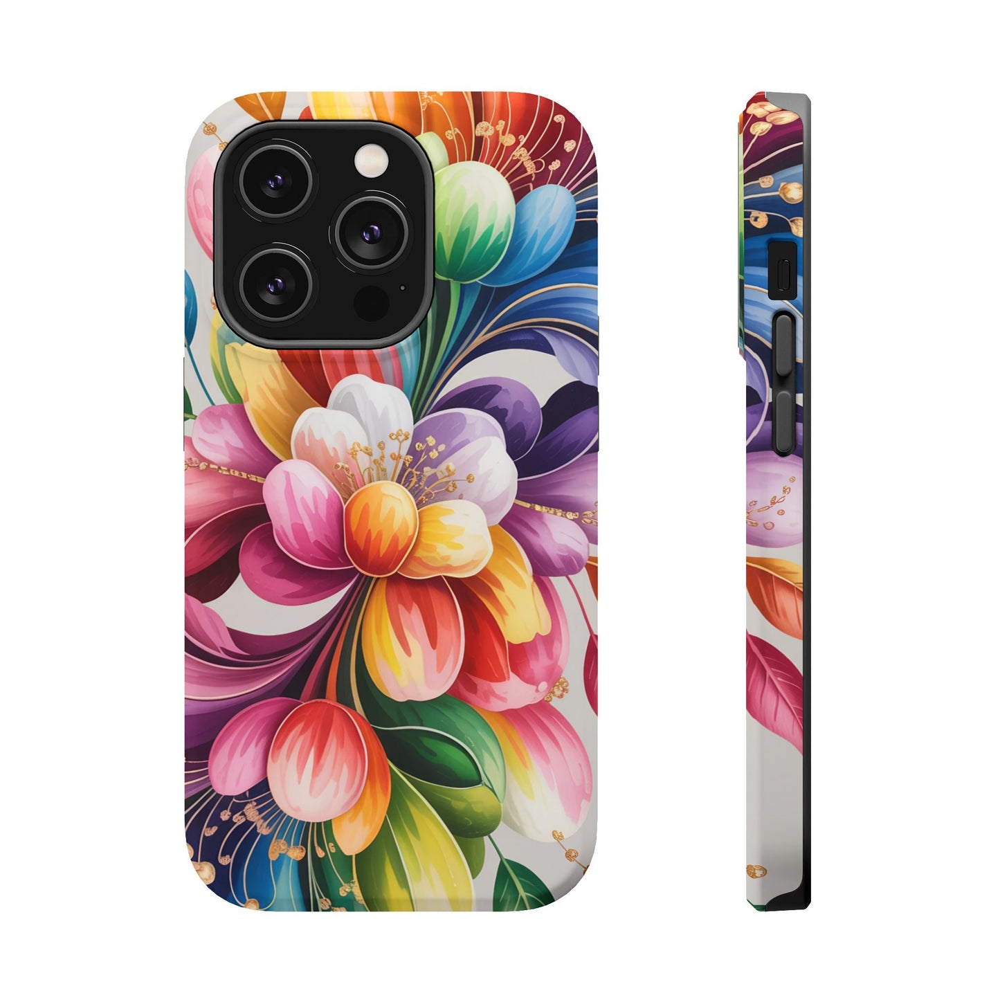 Vibrant Floral iPhone Case with colorful flower design, durable dual-layer protection, and MagSafe compatibility