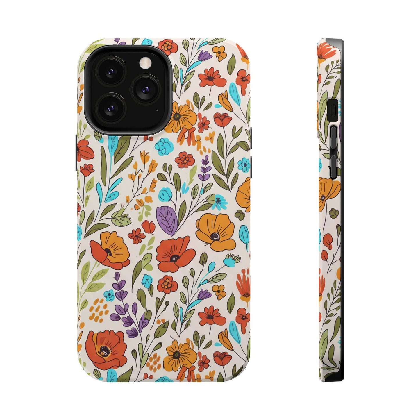Floral Drawing iPhone Case — Magnetic Impact-Resistant Phone Cover