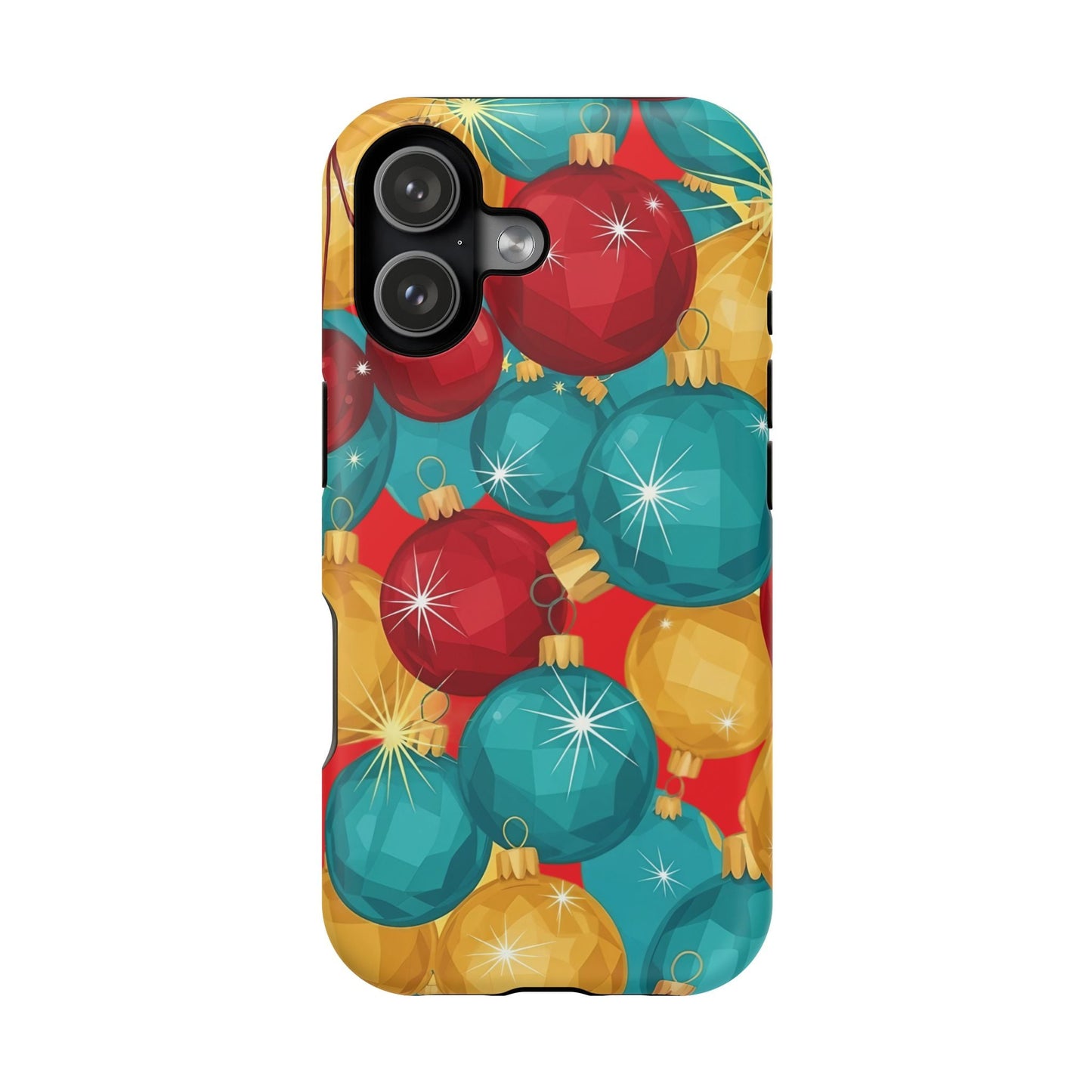 iPhone case with colorful Christmas Tree Sparkle Bulbs design and dual-layer protection