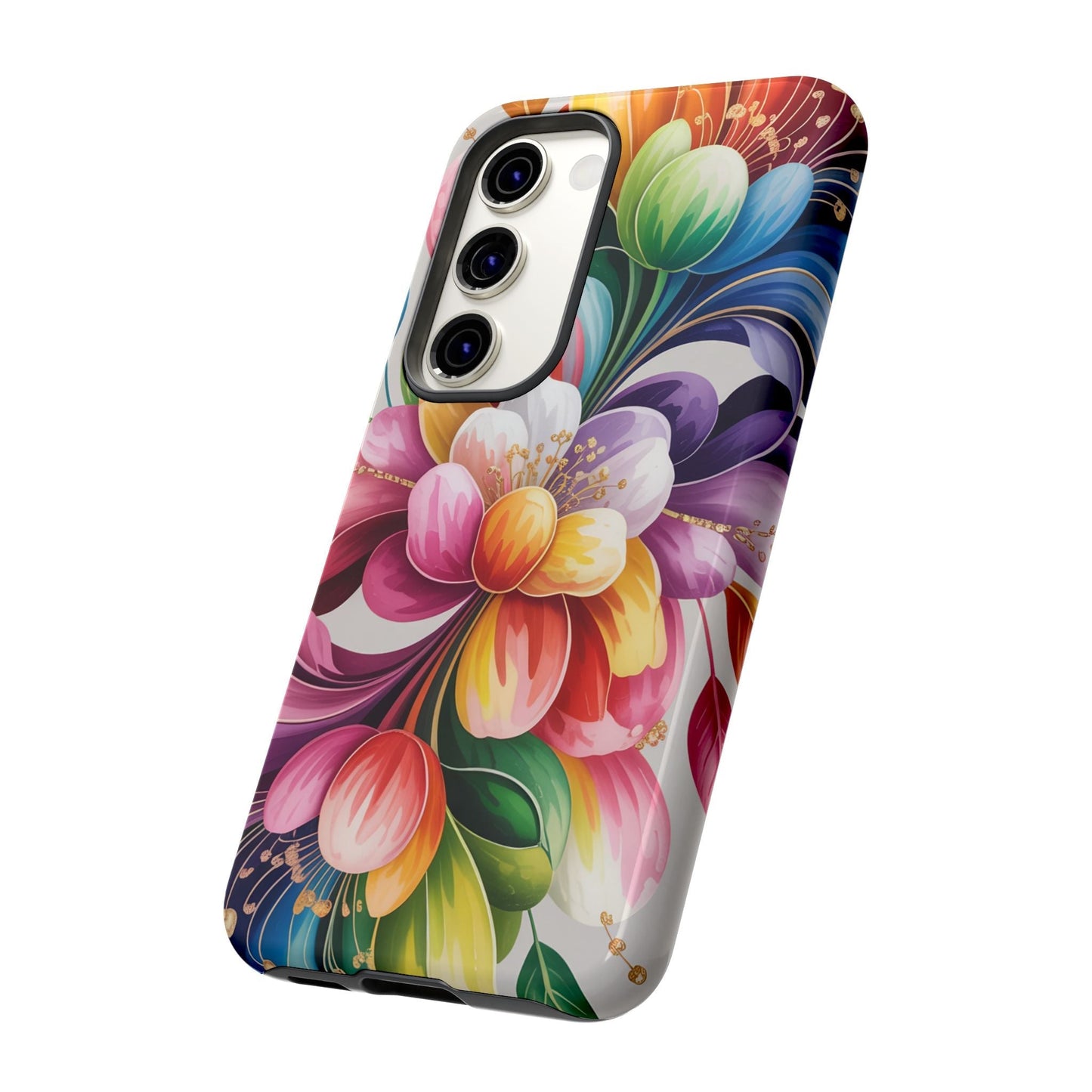 Vibrant floral Samsung phone case with full ink wrap and durable impact-resistant protection