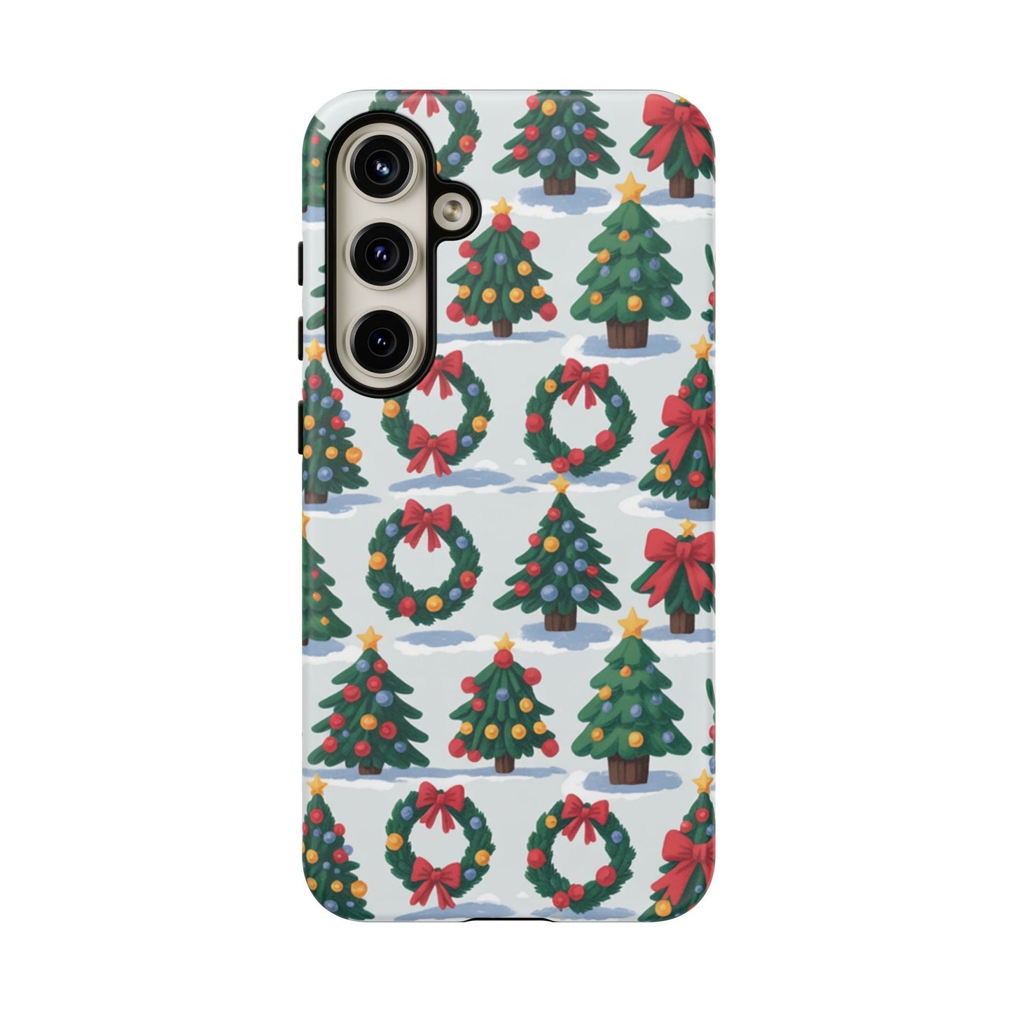 Samsung phone case with festive holiday wreath and Christmas tree design for durable protection