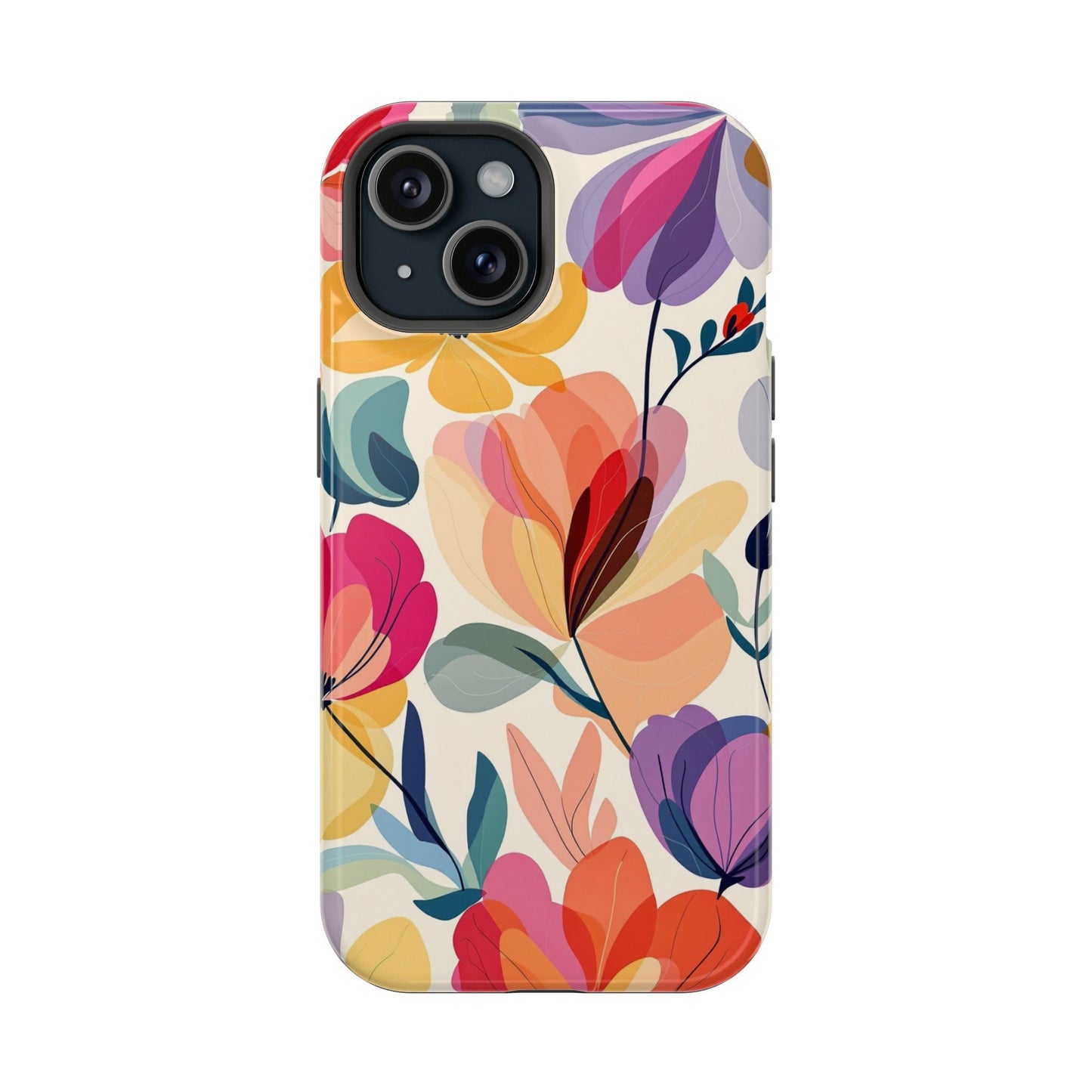 Colorful watercolor floral iPhone case with vibrant dual-layer protection and full-wrap print design