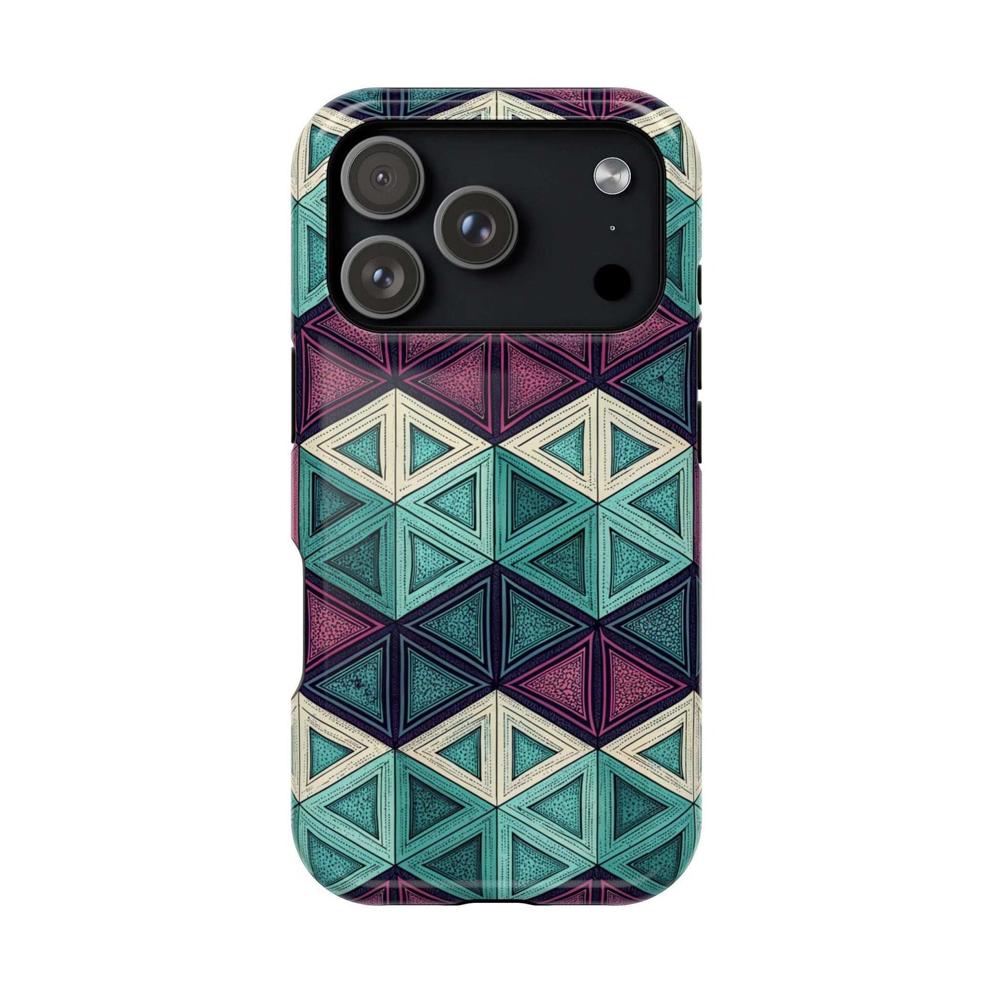 Purple and Teal Abstract geometric pattern magnetic iPhone tough case with MagSafe compatibility