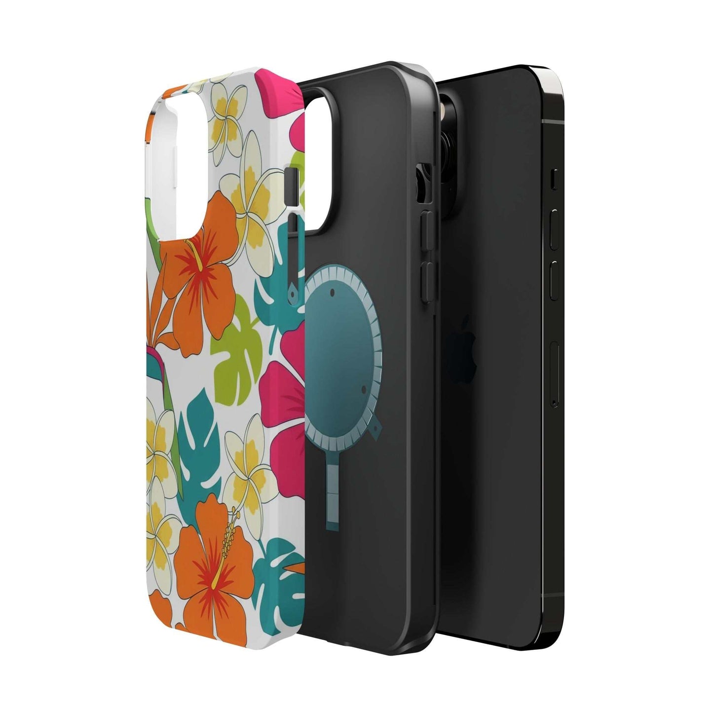 Orange floral iPhone case with magnetic impact-resistant dual-layer protection and vibrant design
