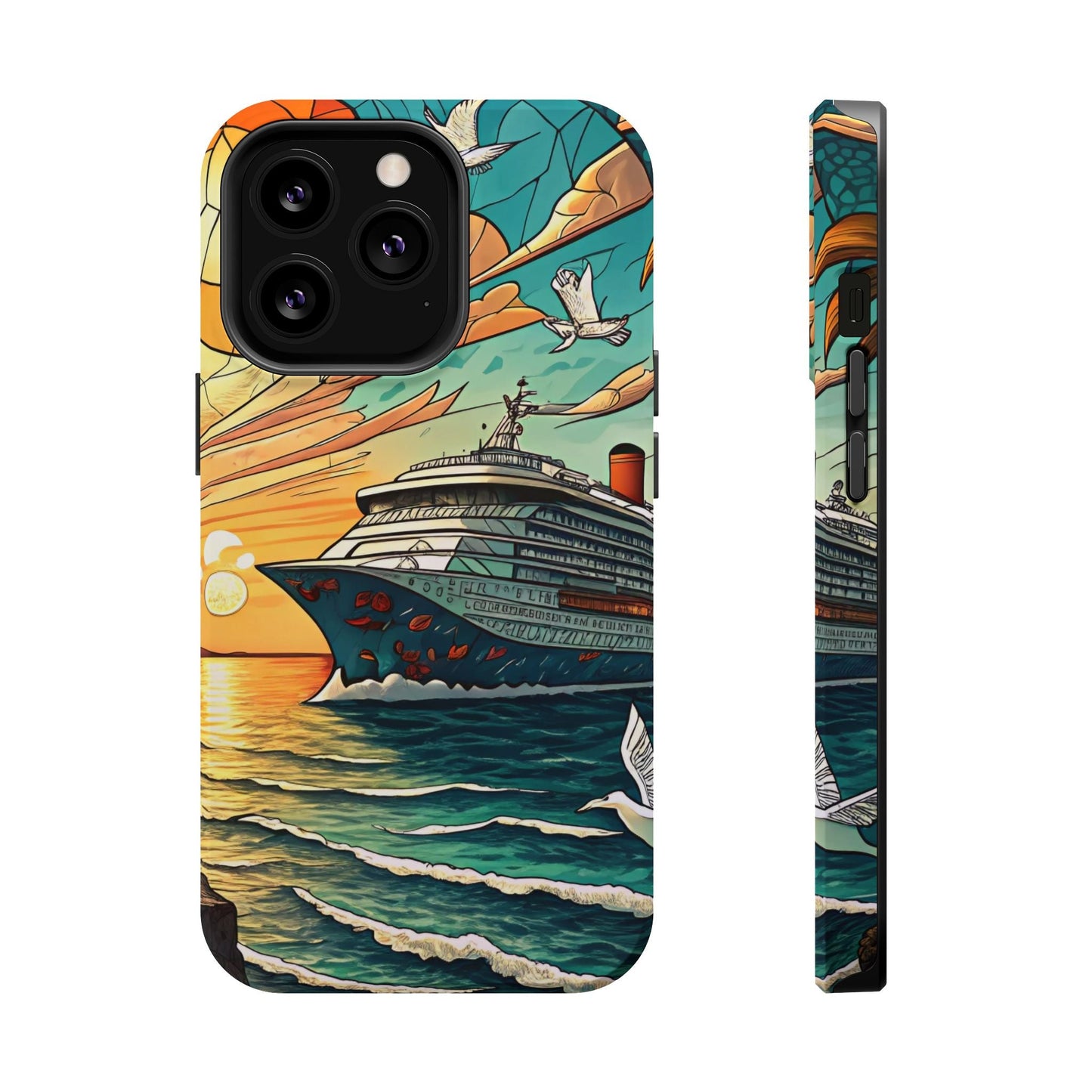 Cruise Vacation iPhone tough case with ocean sunset cruise ship design and MagSafe® support
