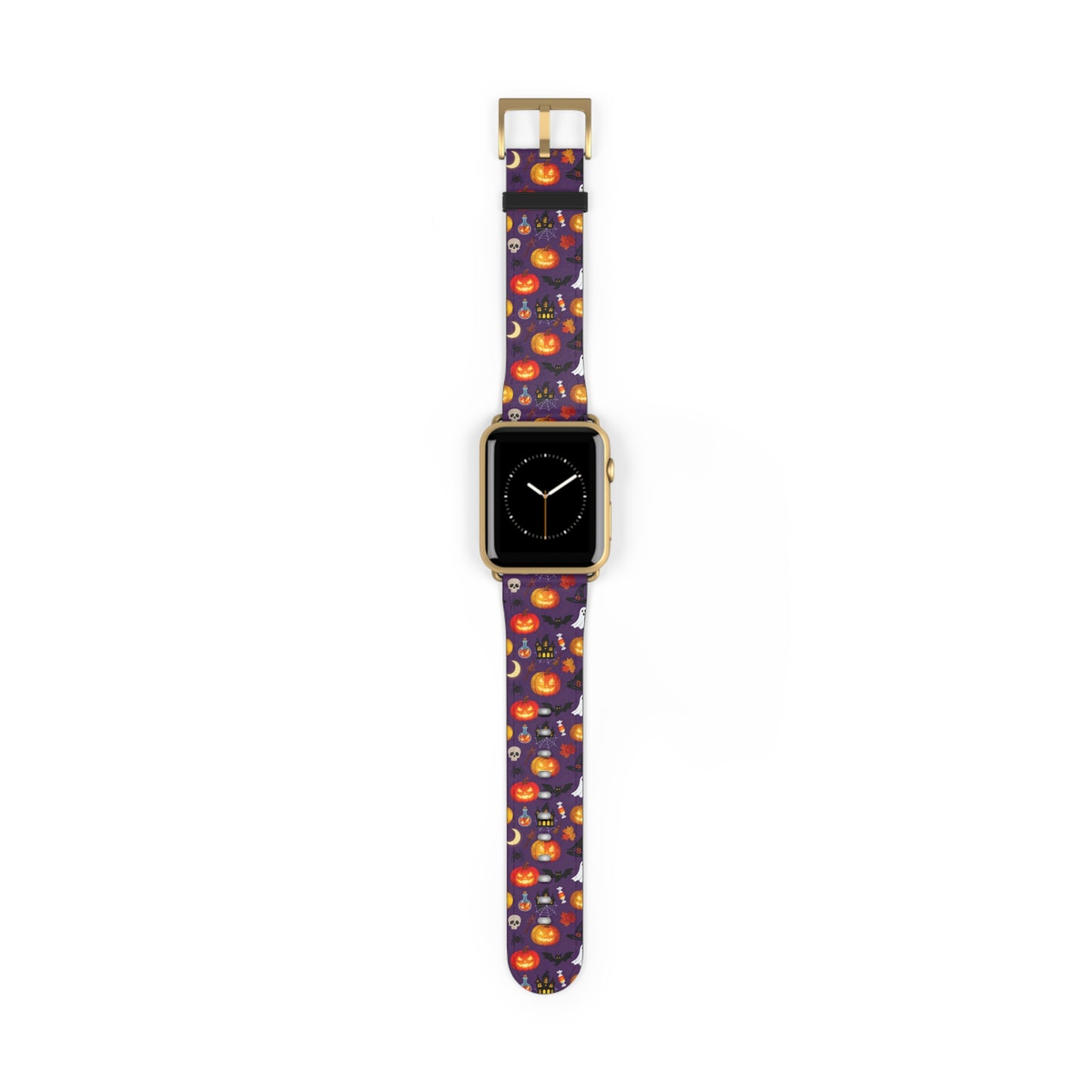 Halloween Pumpkin Pattern Watch Band — Spooky Orange Jack-O'-Lantern Apple Watch Strap