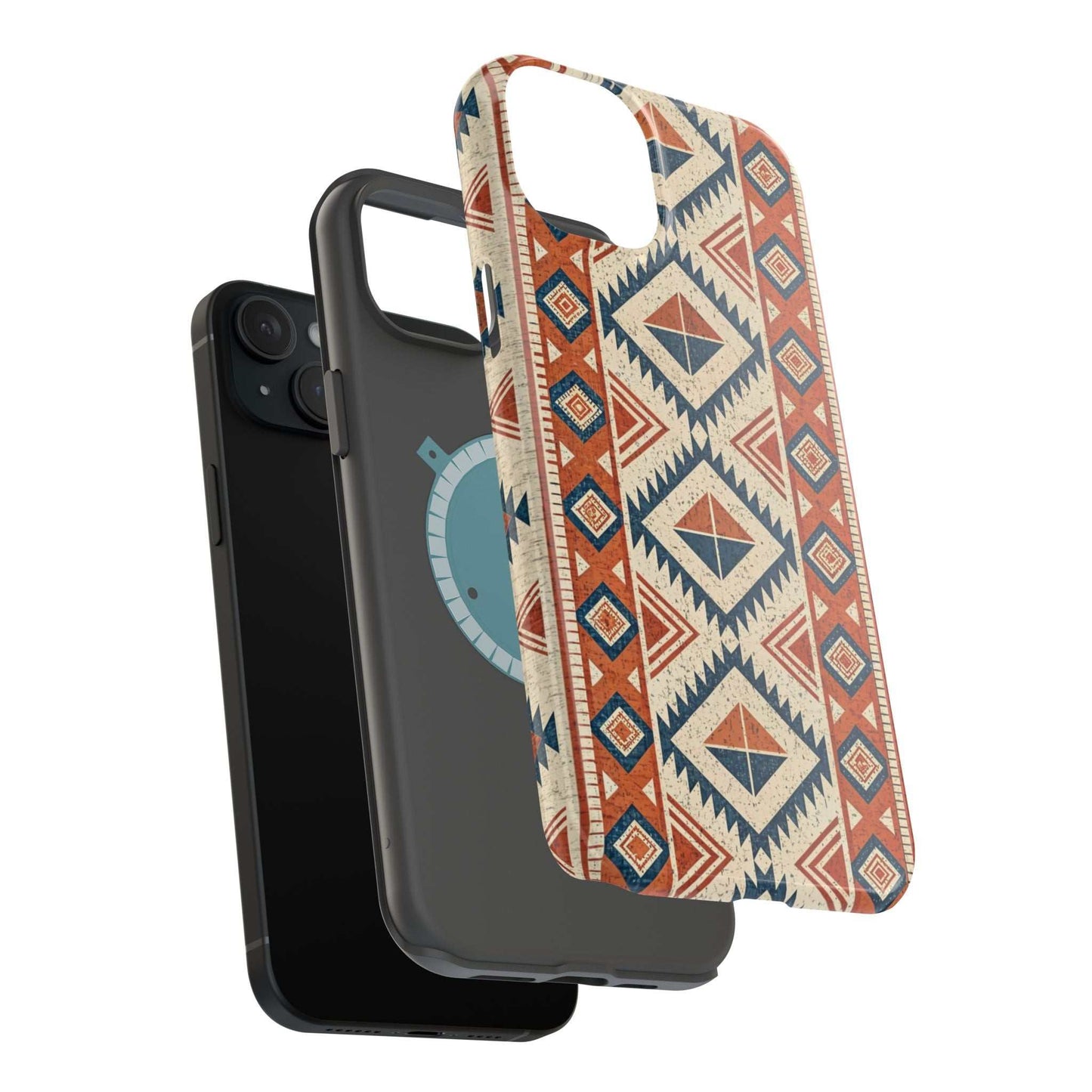 Tribal inspired pattern magnetic tough iPhone case with durable dual-layer protection and impact resistance