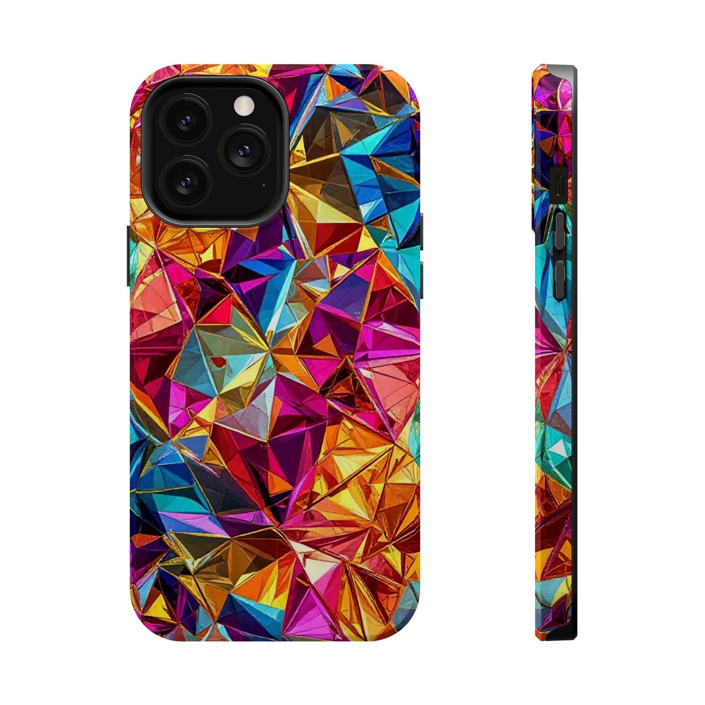 Colorful Rainbow Foil iPhone Tough Case with geometric pattern and MagSafe magnet compatibility