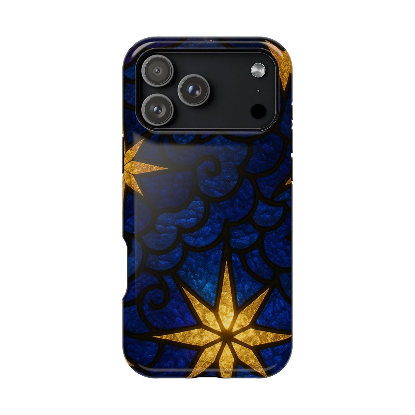 iPhone tough case with durable dual-layer protection and vibrant Golden Star Design pattern, MagSafe compatible.