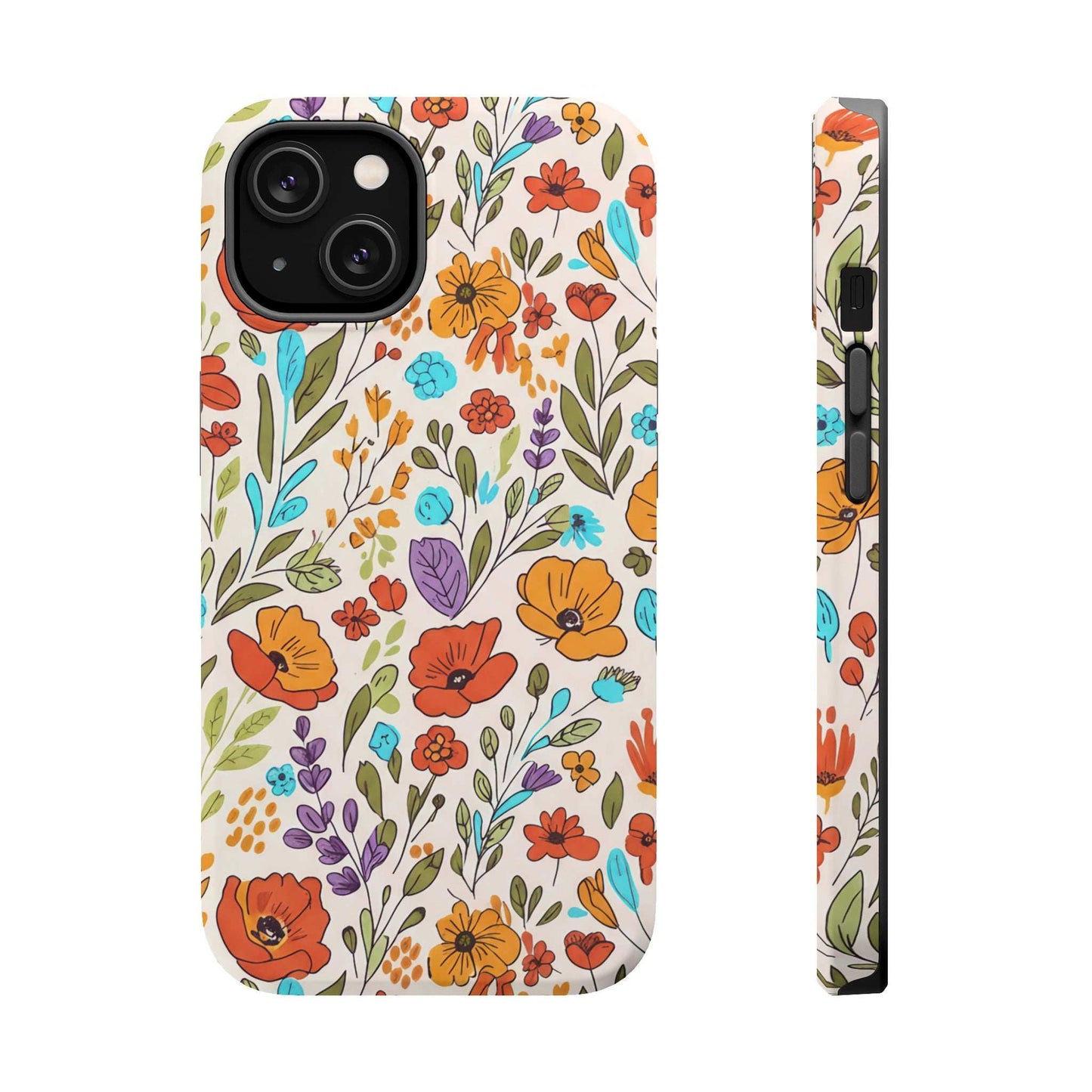 Floral Drawing iPhone Case — Magnetic Impact-Resistant Phone Cover