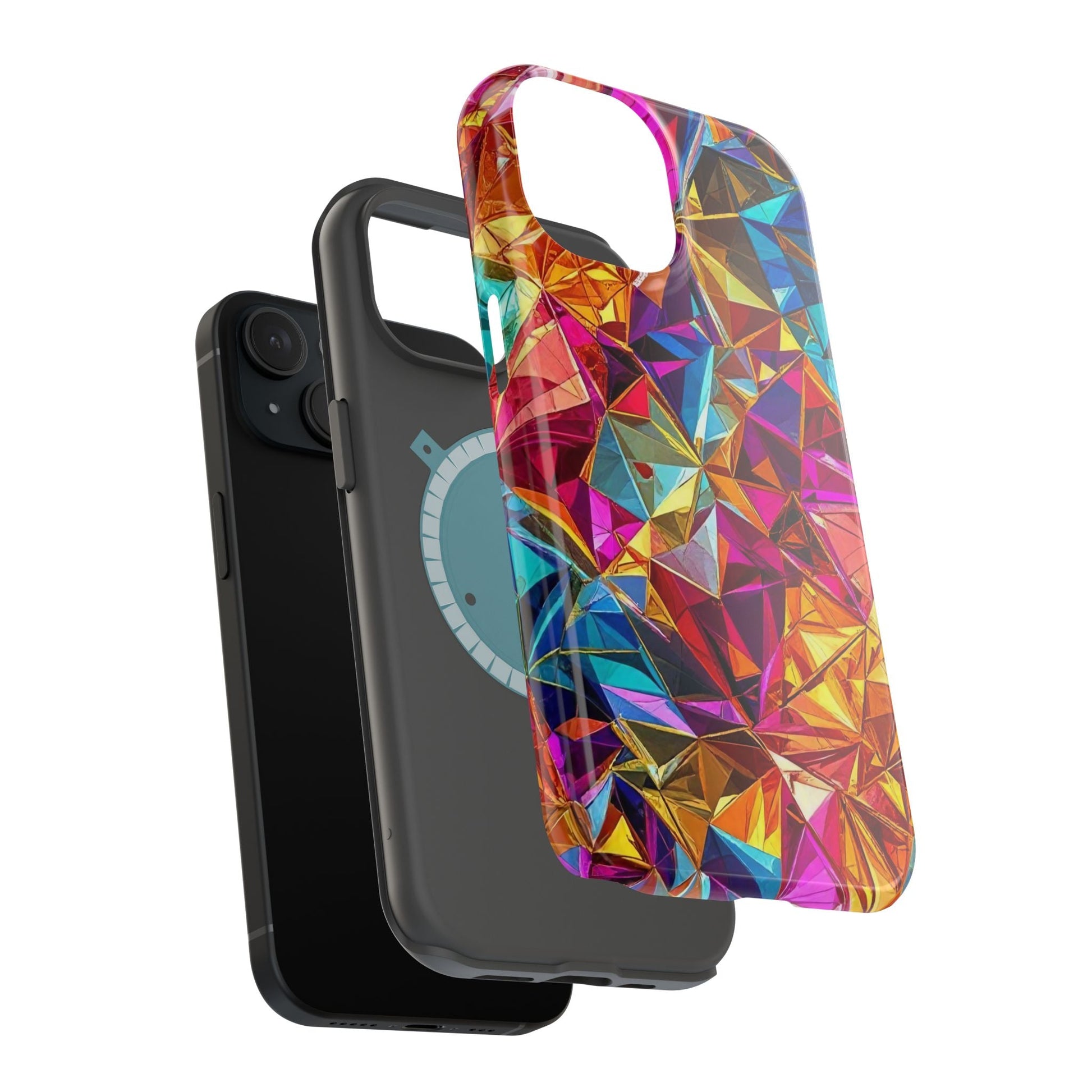 Rainbow Foil iPhone Tough Case with vibrant geometric design and MagSafe compatibility for strong protection