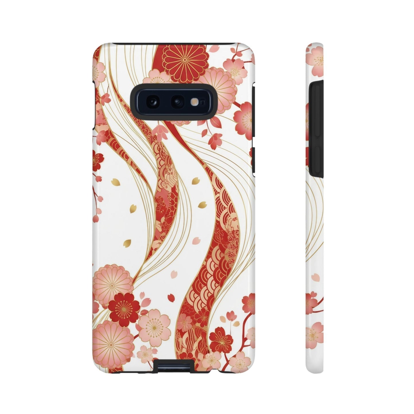 Red Golden Flower Phone Case with intricate floral design for Samsung phone protection