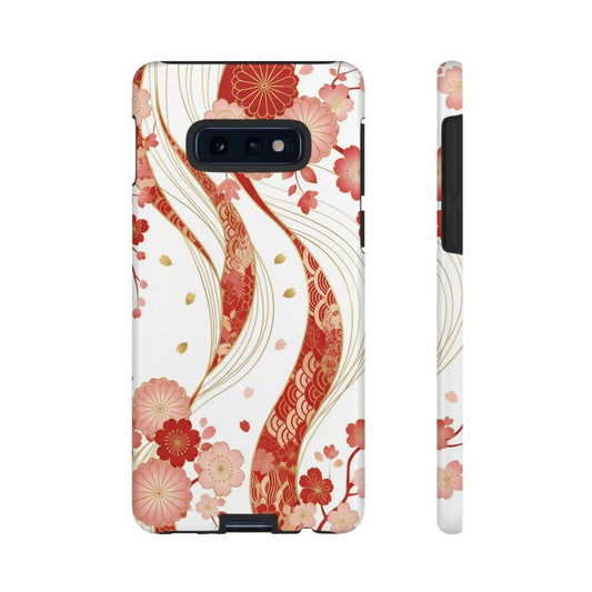 Red Golden Flower Phone Case with intricate floral design for Samsung phone protection