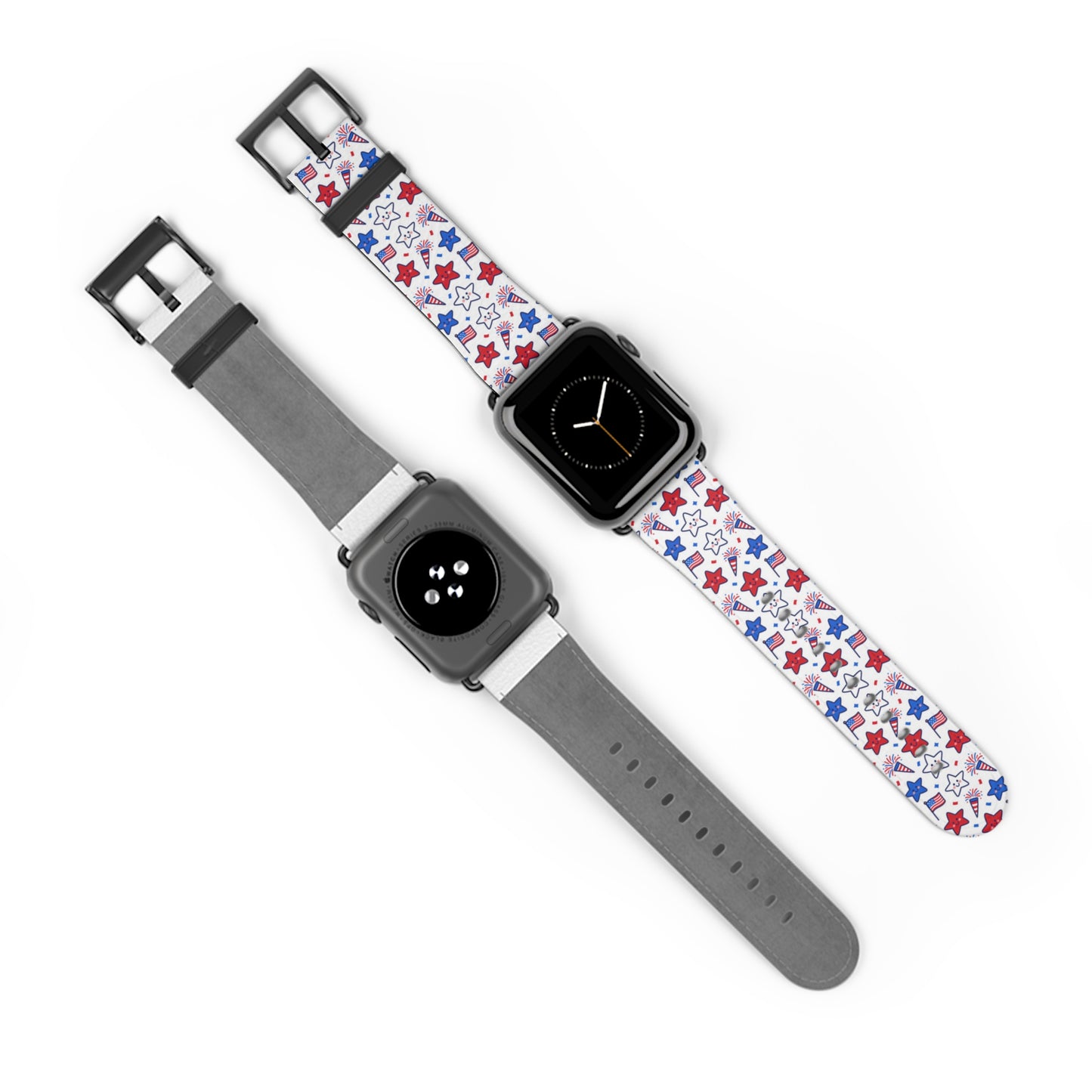 Kawaii 4th of July Apple Watch Band – Cute Patriotic Faux Leather Strap for Apple Watch Series 1–9, SE & Ultra