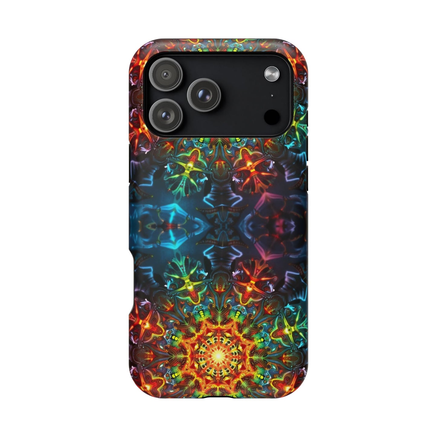 Abstract Kaleidoscope Design colorful protective iPhone case with vibrant kaleidoscopic pattern and durable dual-layer construction