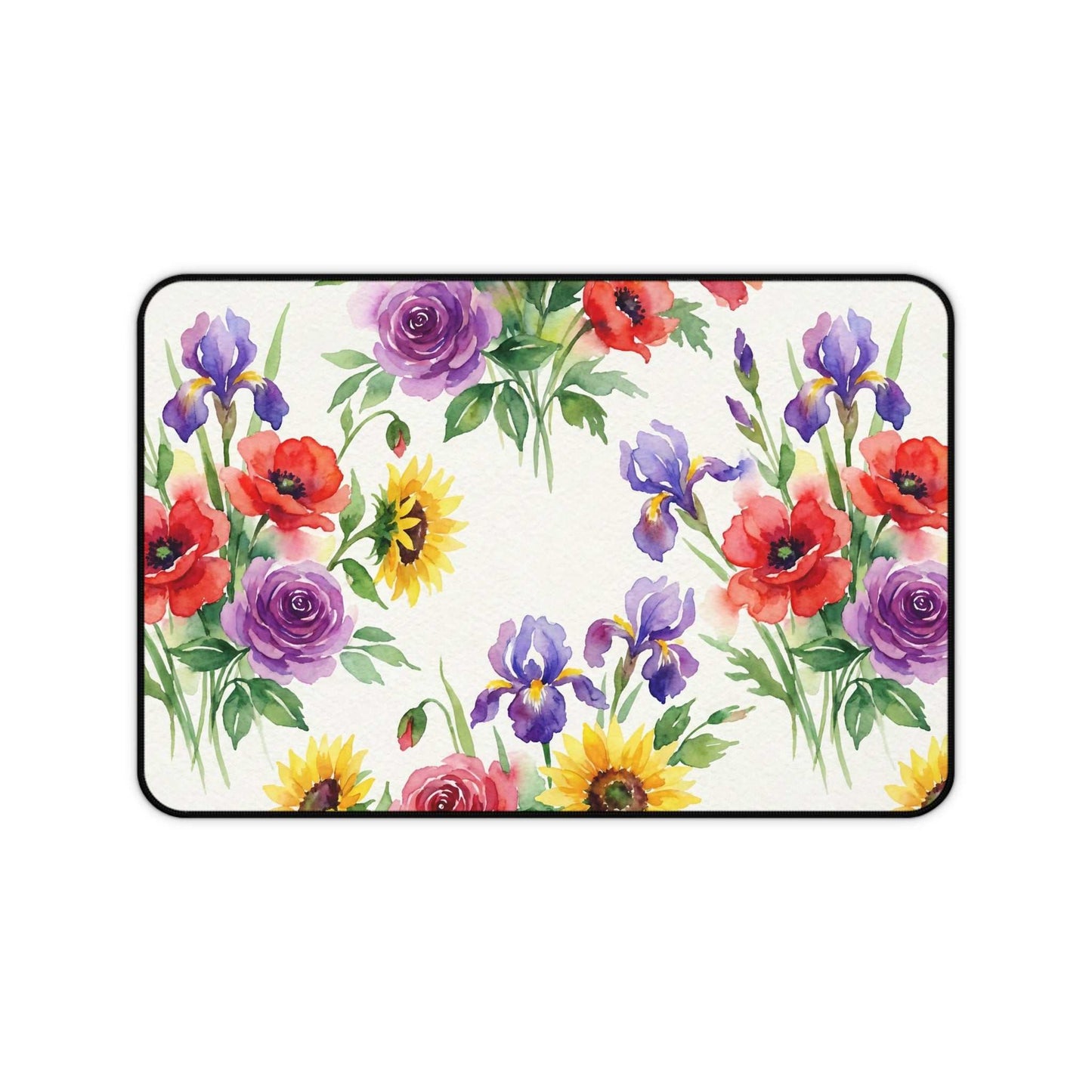 Watercolor Bouquet Desk Mat with floral watercolor blooms and non-slip neoprene backing