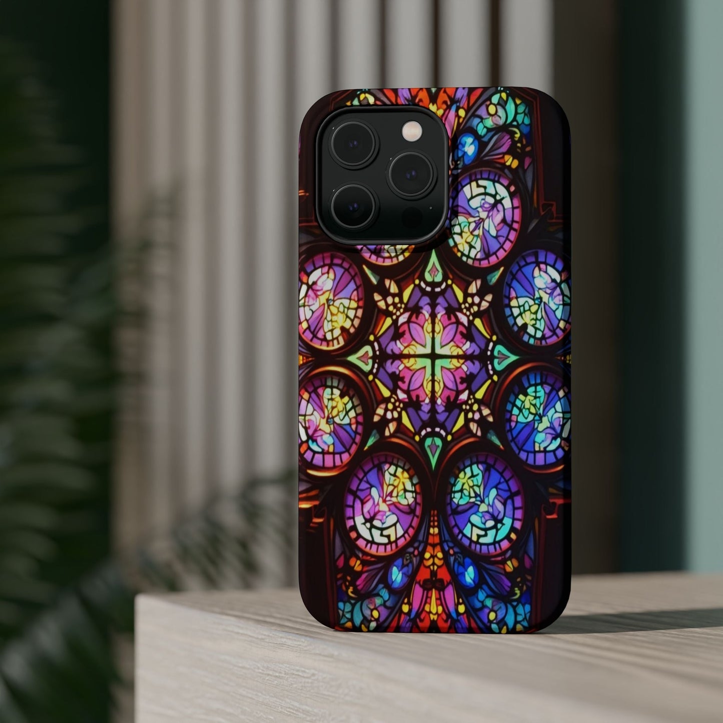 Colorful Hypnotic Stain Glass iPhone tough case with vibrant stained-glass design and durable protective layers
