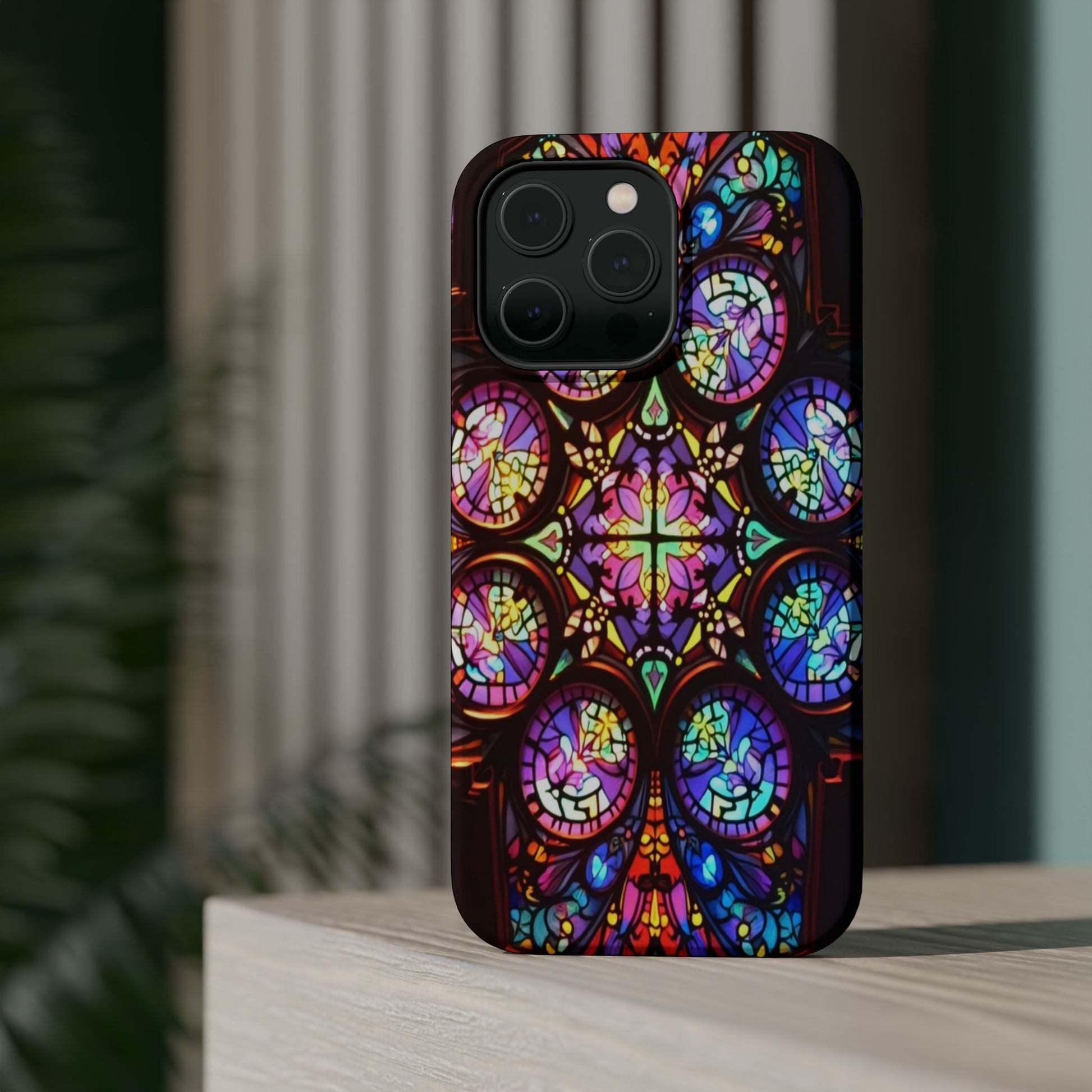 Colorful Hypnotic Stain Glass iPhone tough case with vibrant stained-glass design and durable protective layers