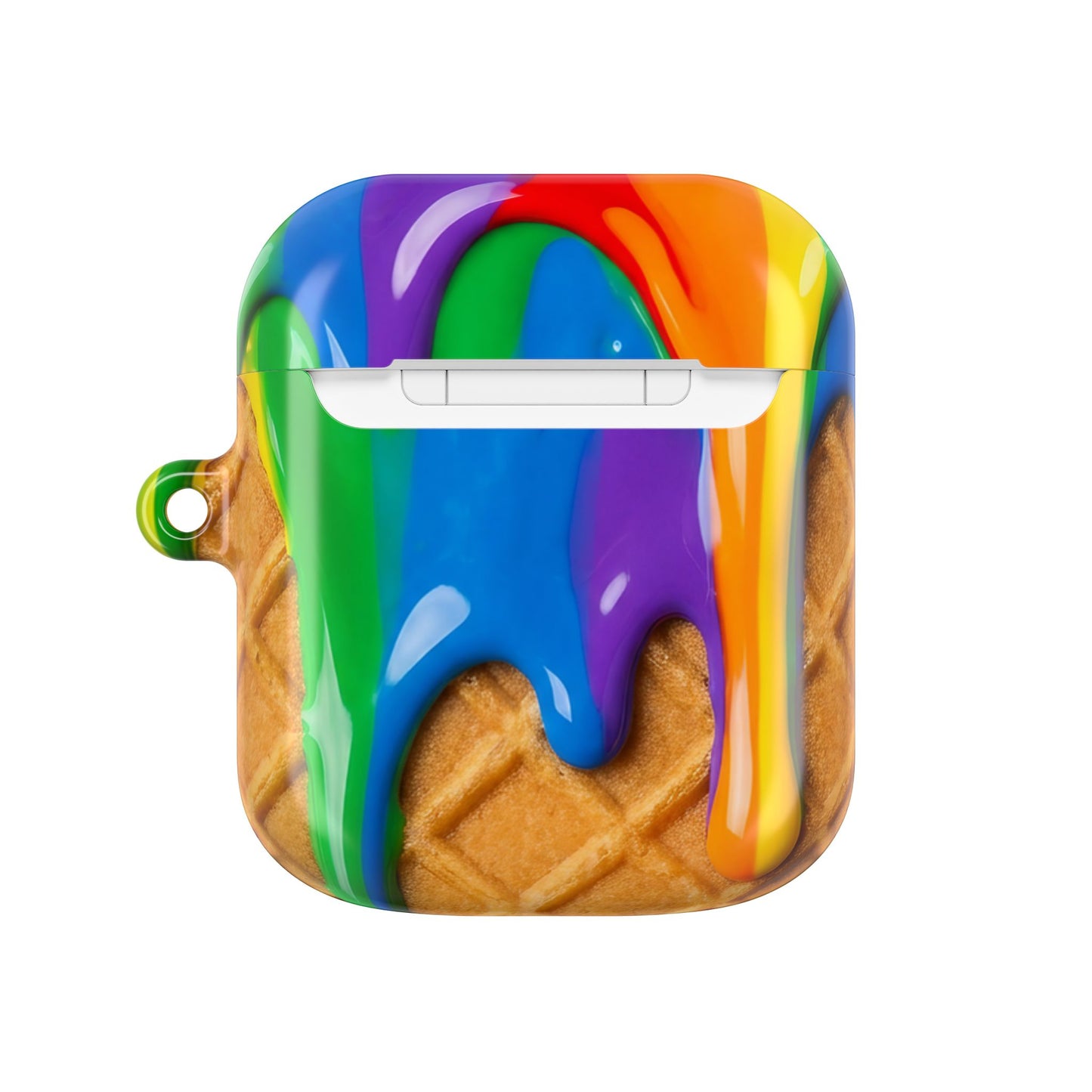 Rainbow Waffle Drip AirPods Case Protective Cover with Carabiner