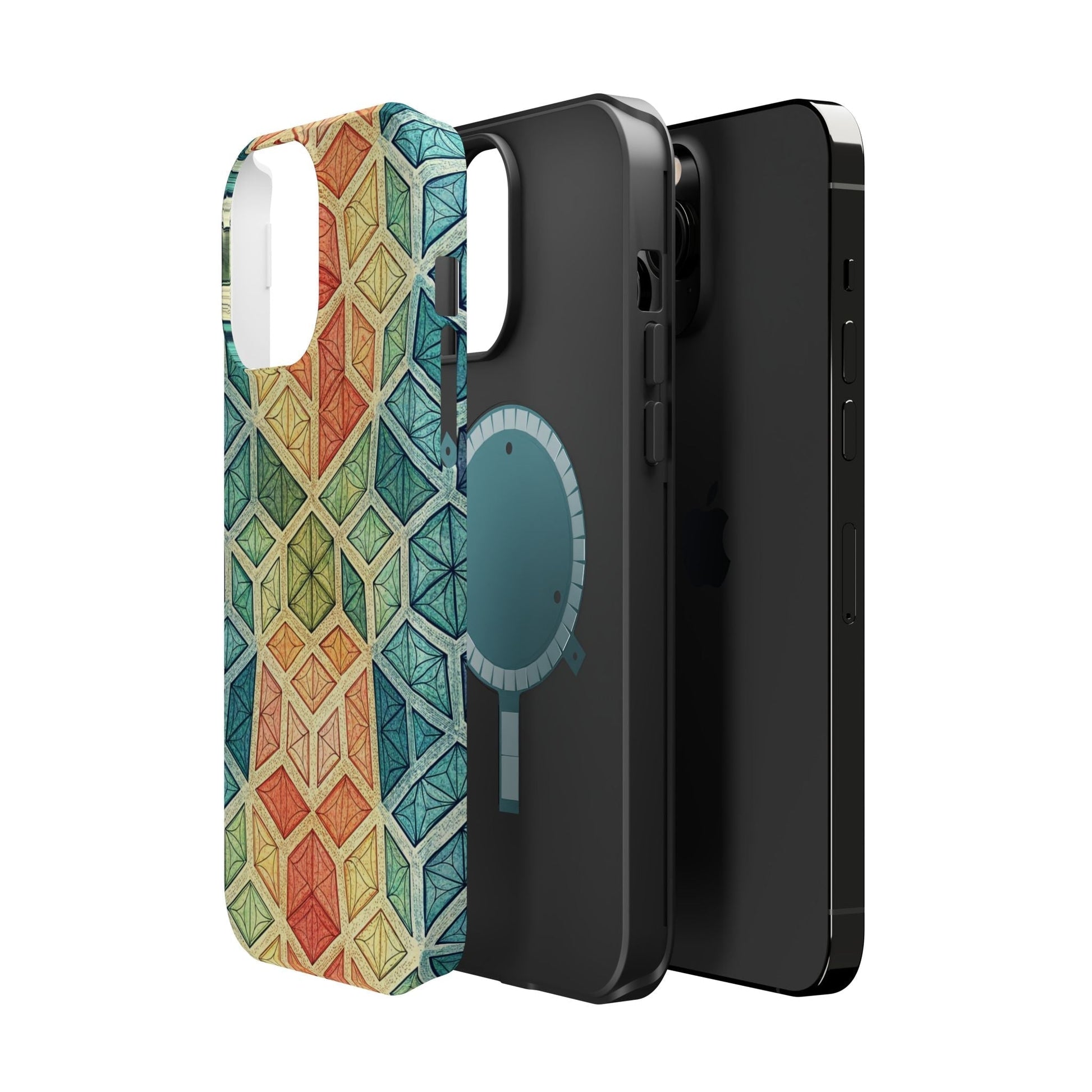 Colorful fractal design iPhone magnetic tough case with durable dual-layer protection and MagSafe compatibility