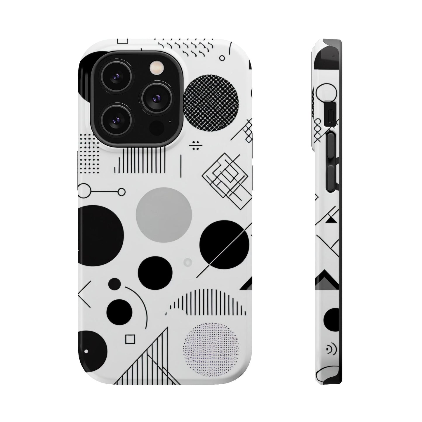 Black and White Abstract Art iPhone case with geometric minimalist design and protective dual-layer construction