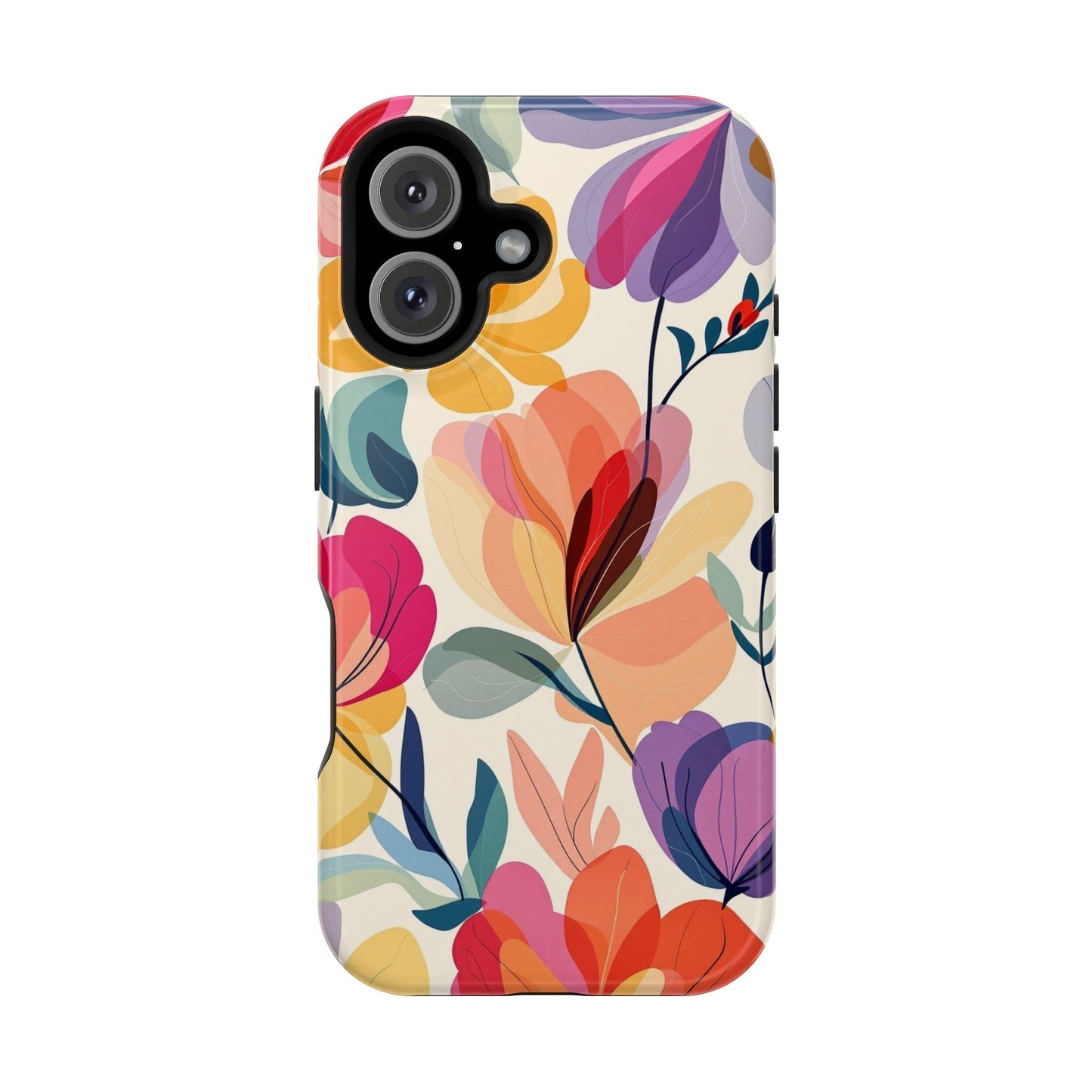 Colorful watercolor floral design iPhone case with durable polycarbonate construction and MagSafe compatibility