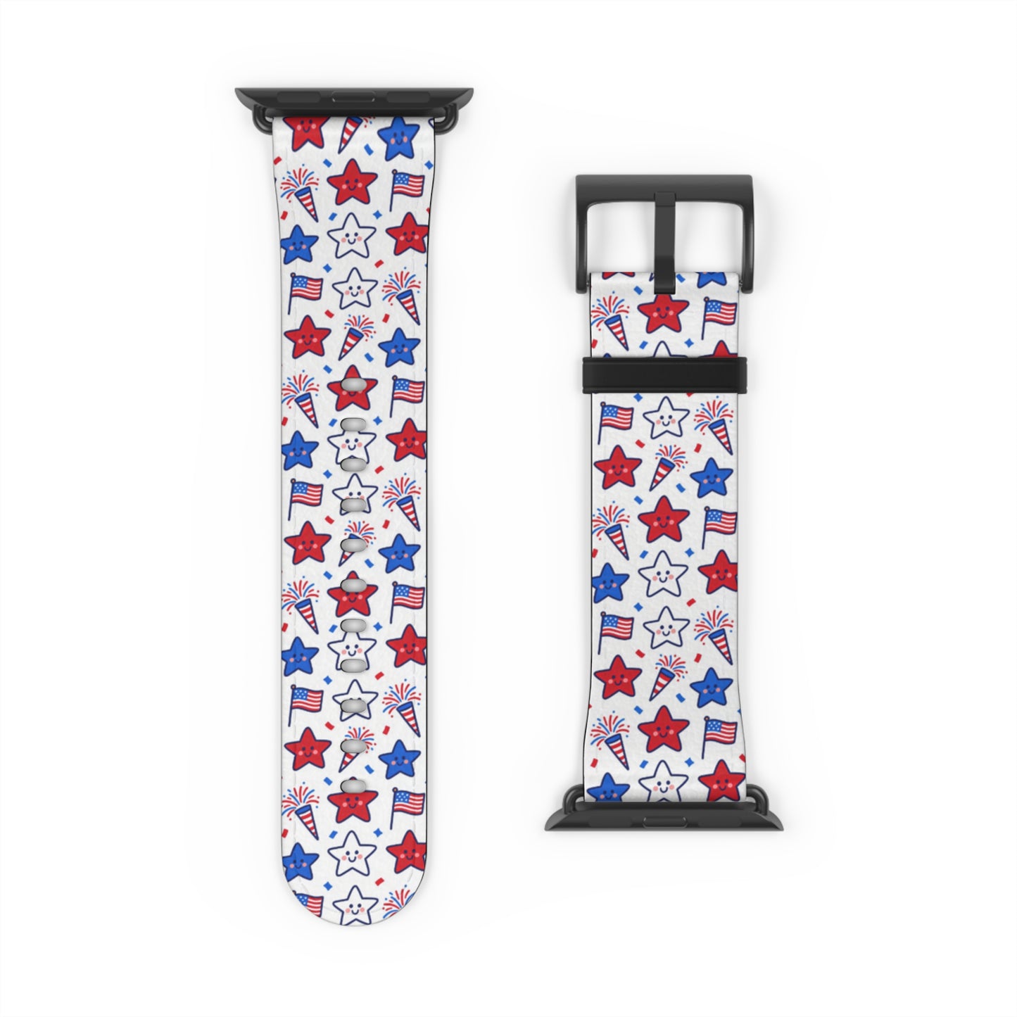 Kawaii 4th of July Apple Watch Band – Cute Patriotic Faux Leather Strap for Apple Watch Series 1–9, SE & Ultra