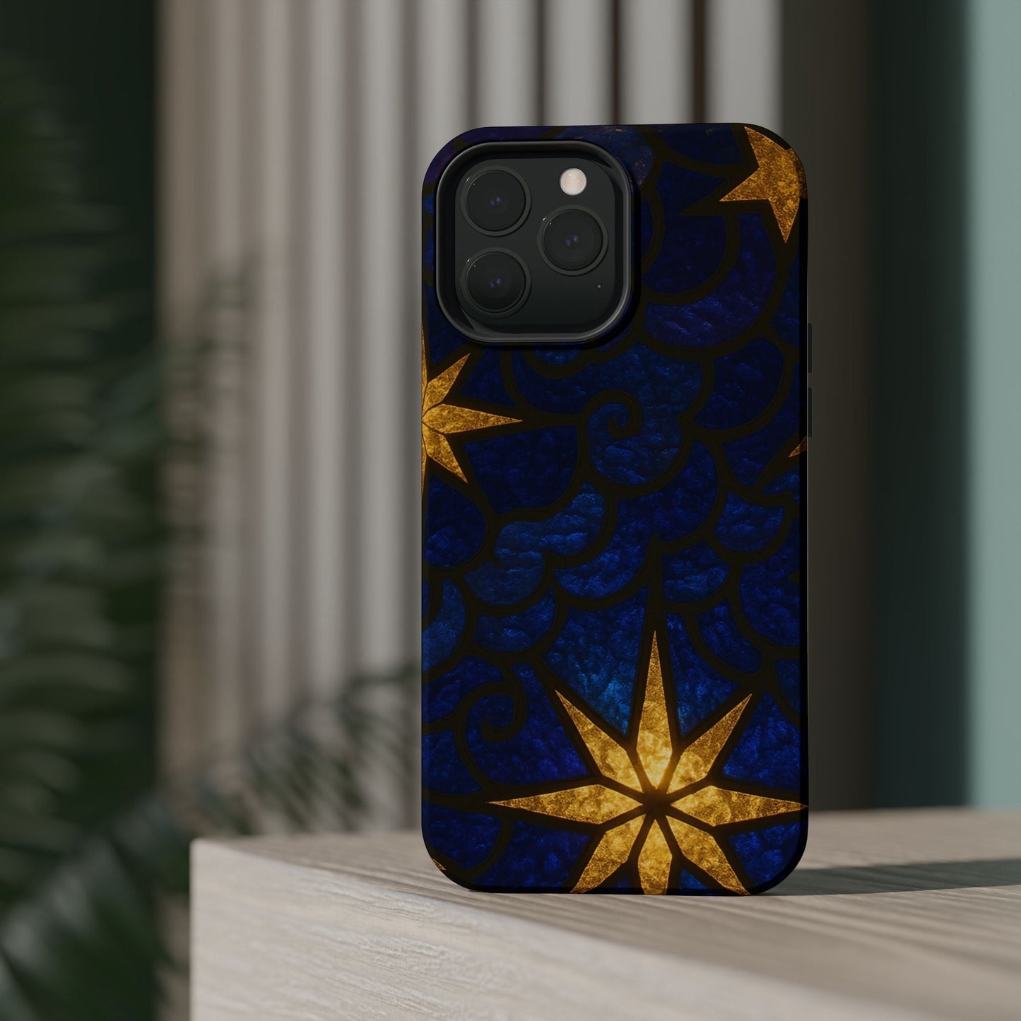 iPhone tough case with golden star design, durable MagSafe compatible protective cover