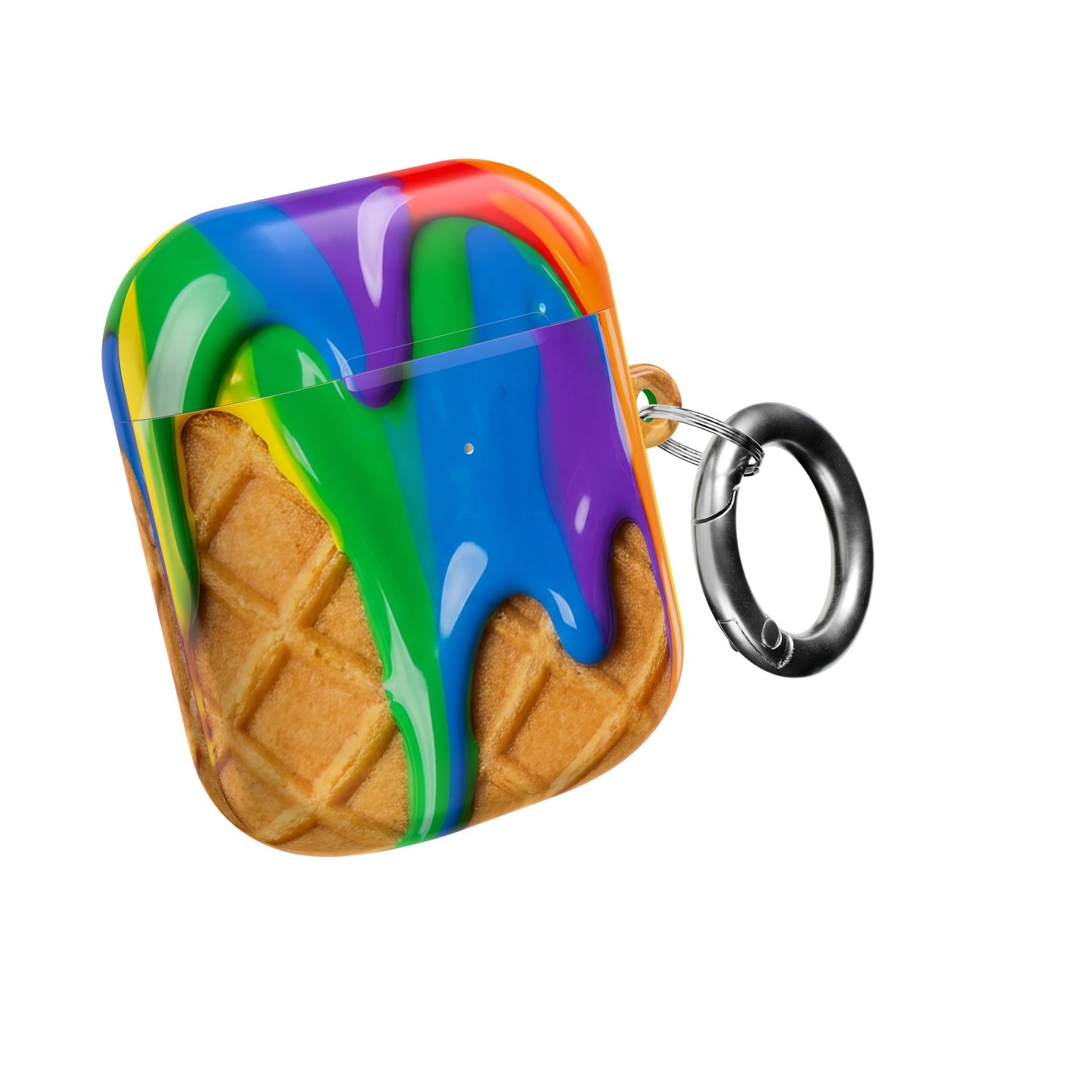 Rainbow Waffle Drip AirPods Case Protective Cover with Carabiner