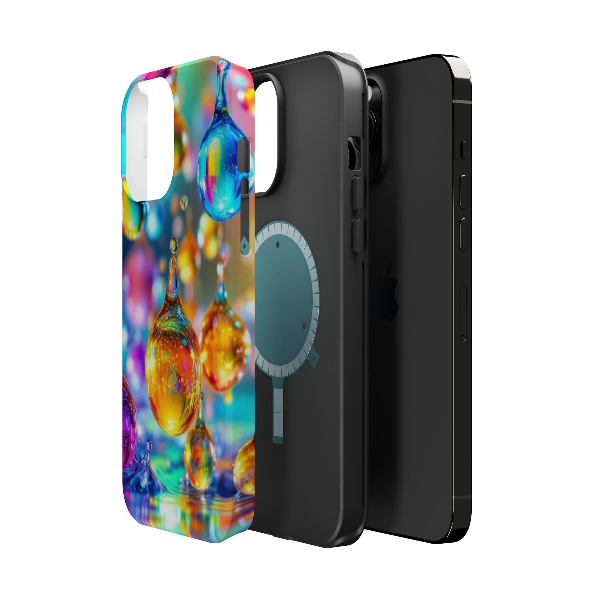 Colorful Golden Raindrop Design iPhone tough case with MagSafe compatibility and dual-layer protection