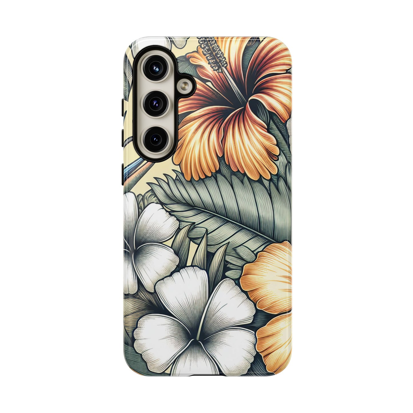Golden Tropical Floral Design Samsung Phone Case