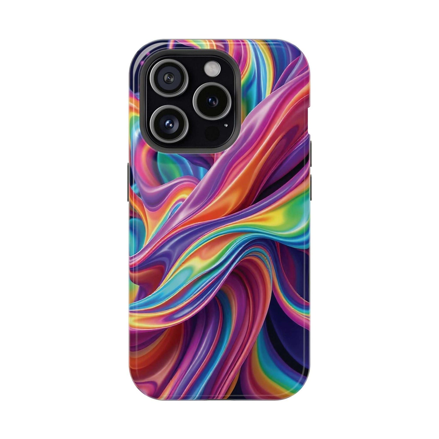 iPhone tough case with vibrant wrapping rainbow design and durable colorful protection