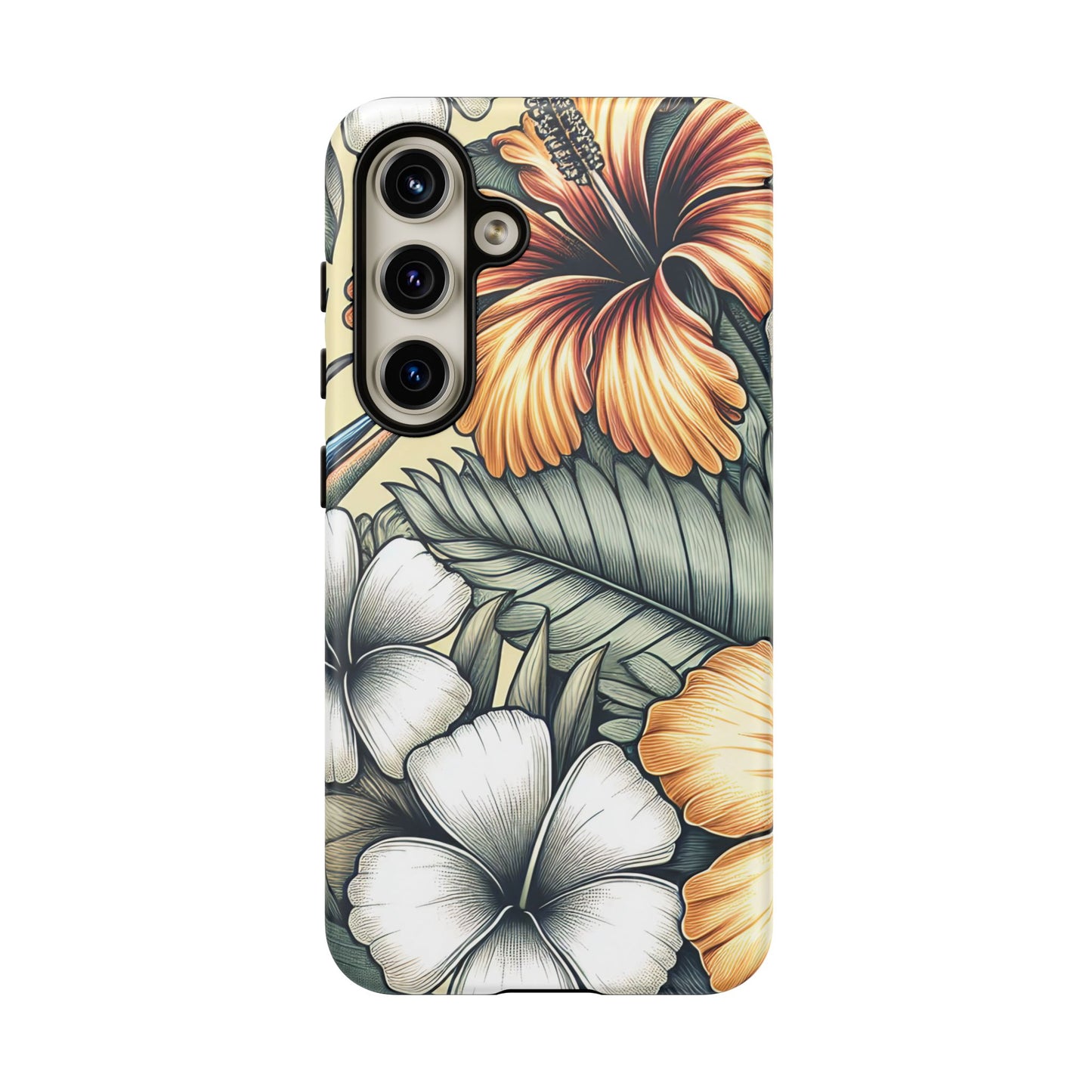 Golden Tropical Floral Design Samsung Phone Case
