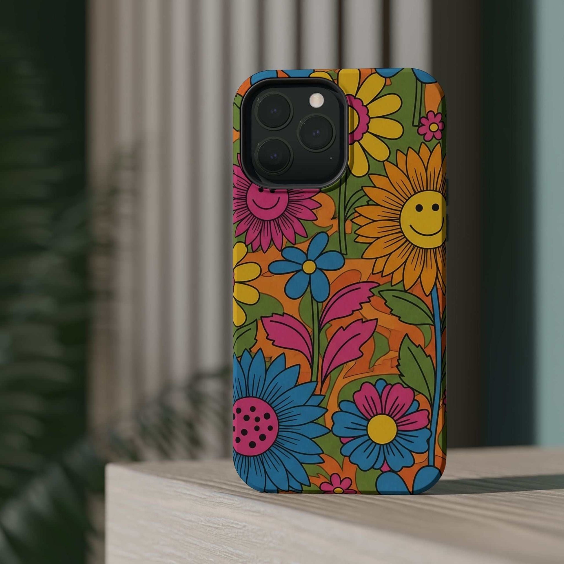 Flower Power iPhone Tough Case with vibrant floral design and durable polycarbonate protection