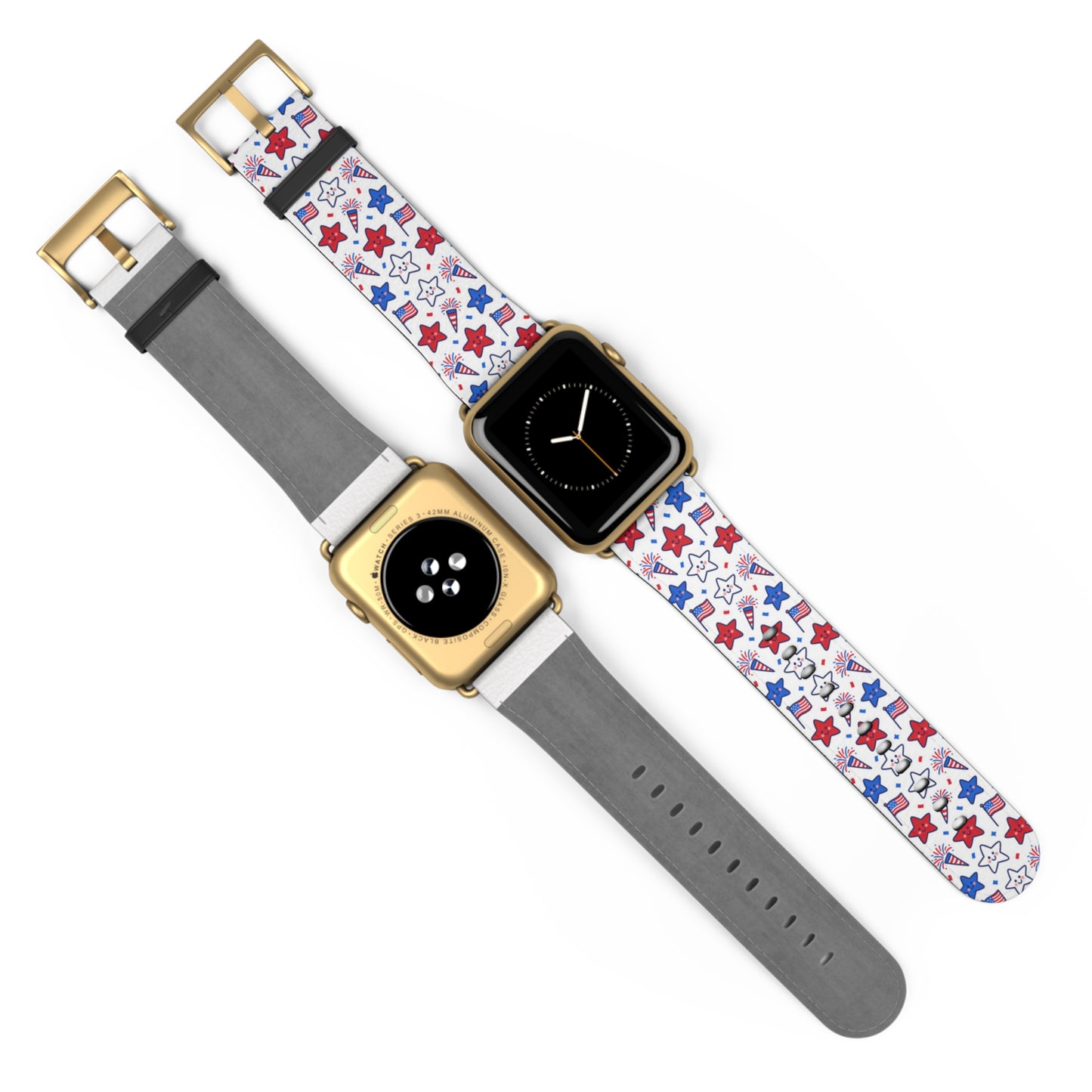 Kawaii 4th of July Apple Watch Band – Cute Patriotic Faux Leather Strap for Apple Watch Series 1–9, SE & Ultra