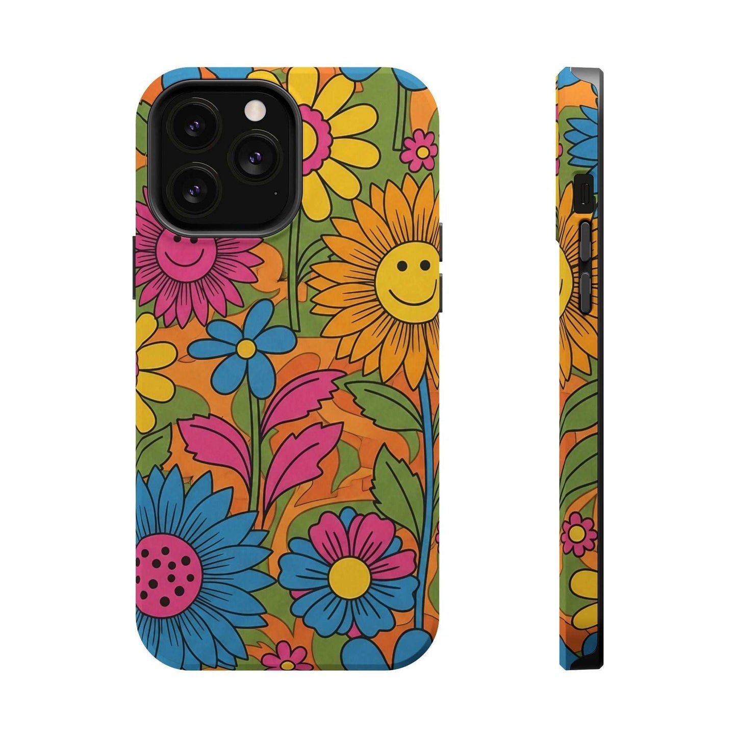 Flower Power iPhone Tough Case with vibrant floral design and durable polycarbonate construction