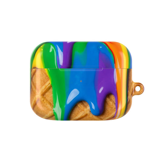 Rainbow Waffle Drip AirPods Case Protective Cover with Carabiner