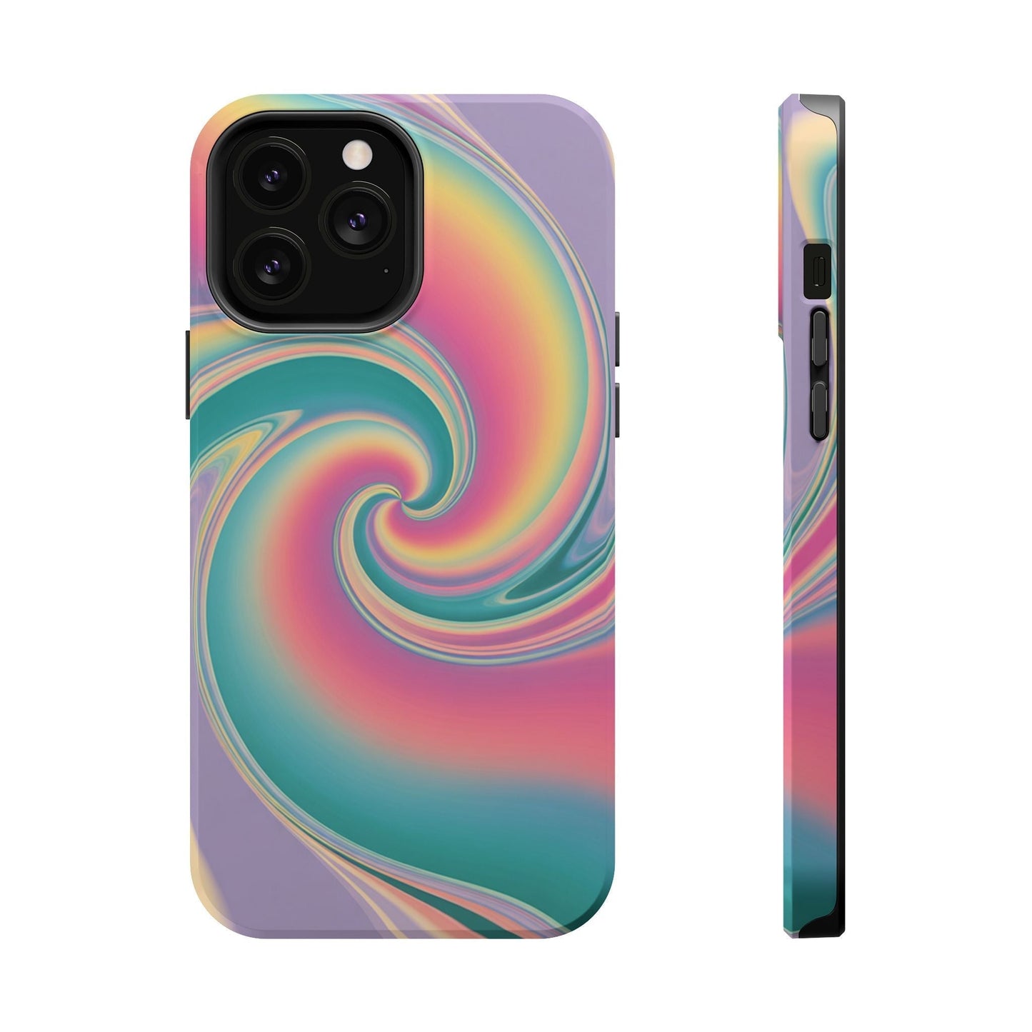 Vibrant Cotton Candy iPhone tough case with colorful pastel swirl design and dual-layer protection