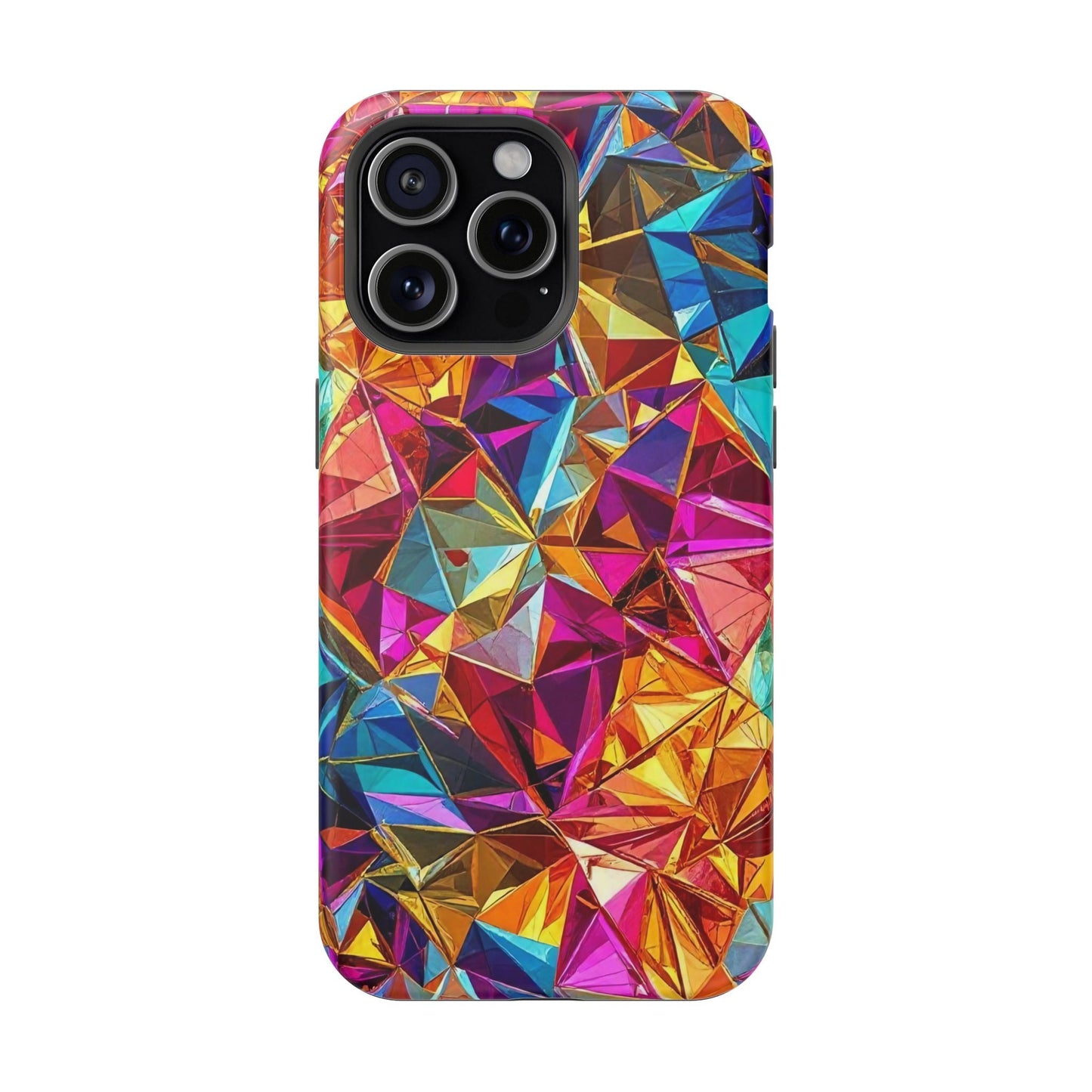 Rainbow Foil iPhone tough case with vibrant geometric foil design and MagSafe compatibility