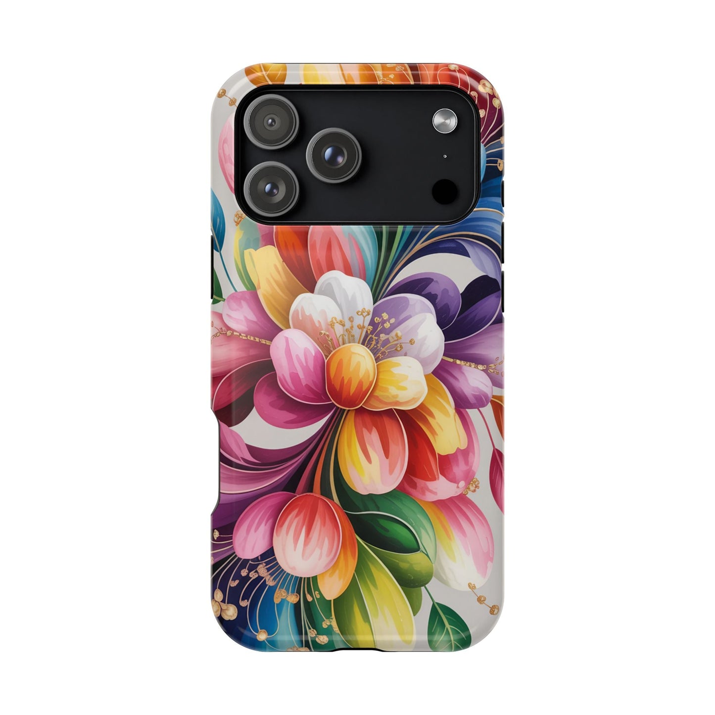 Colorful Vibrant Floral iPhone Case with durable dual-layer protection and MagSafe compatibility