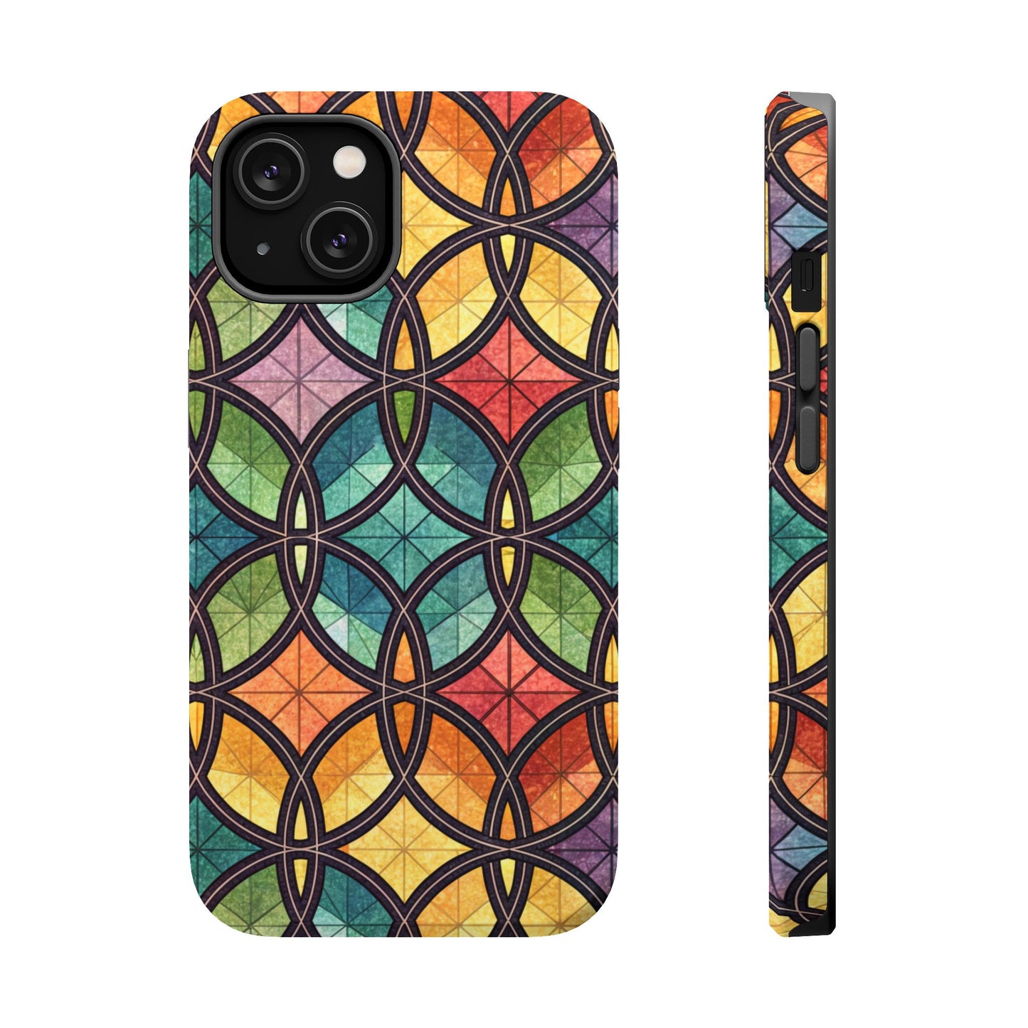 Rainbow Stain Glass iPhone Case – Durable MagSafe® Tough Phone Cover with Colorful Artistic Design