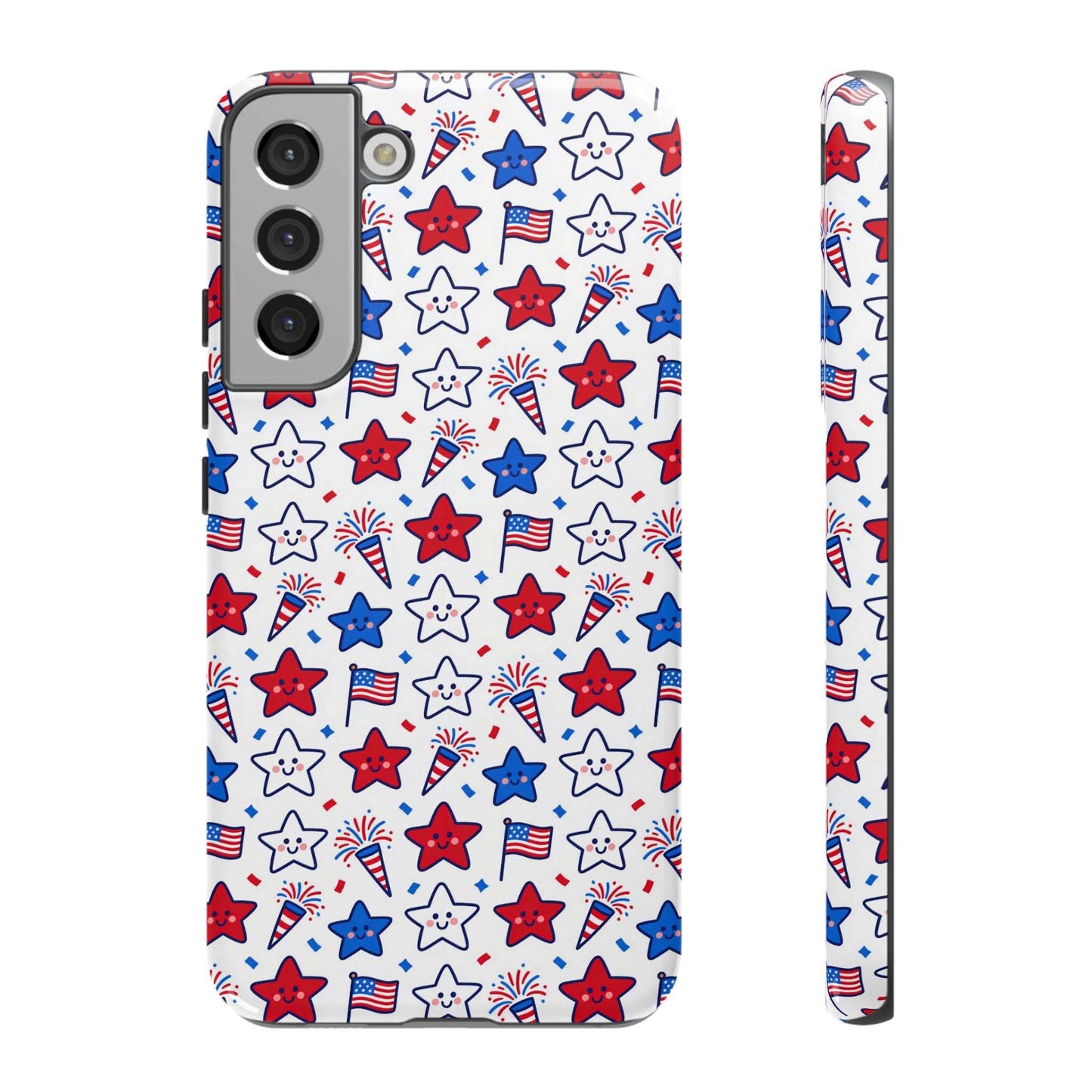 Kawaii 4th of July  Samsung Case – Cute Patriotic Phone Case, Fireworks Design, Shockproof Protective Cover