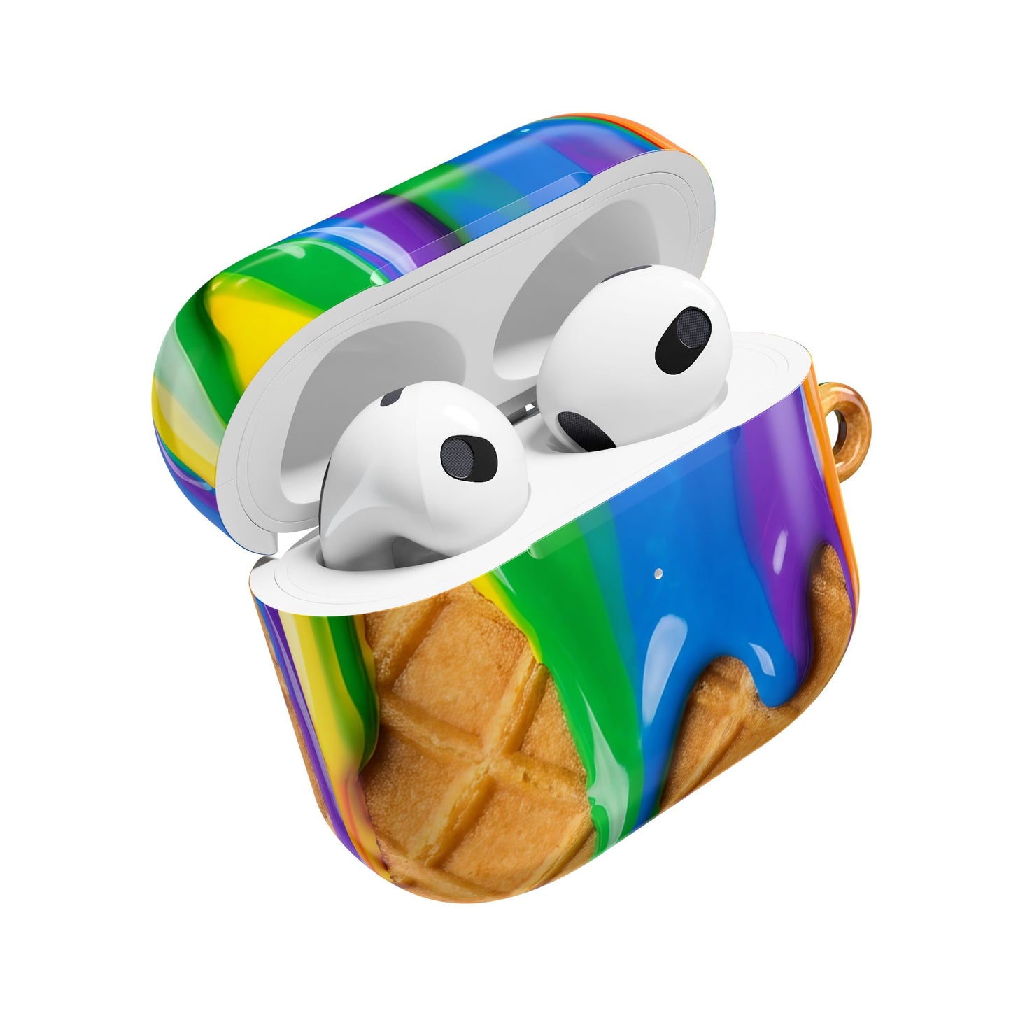 Rainbow Waffle Drip AirPods Case Protective Cover with Carabiner
