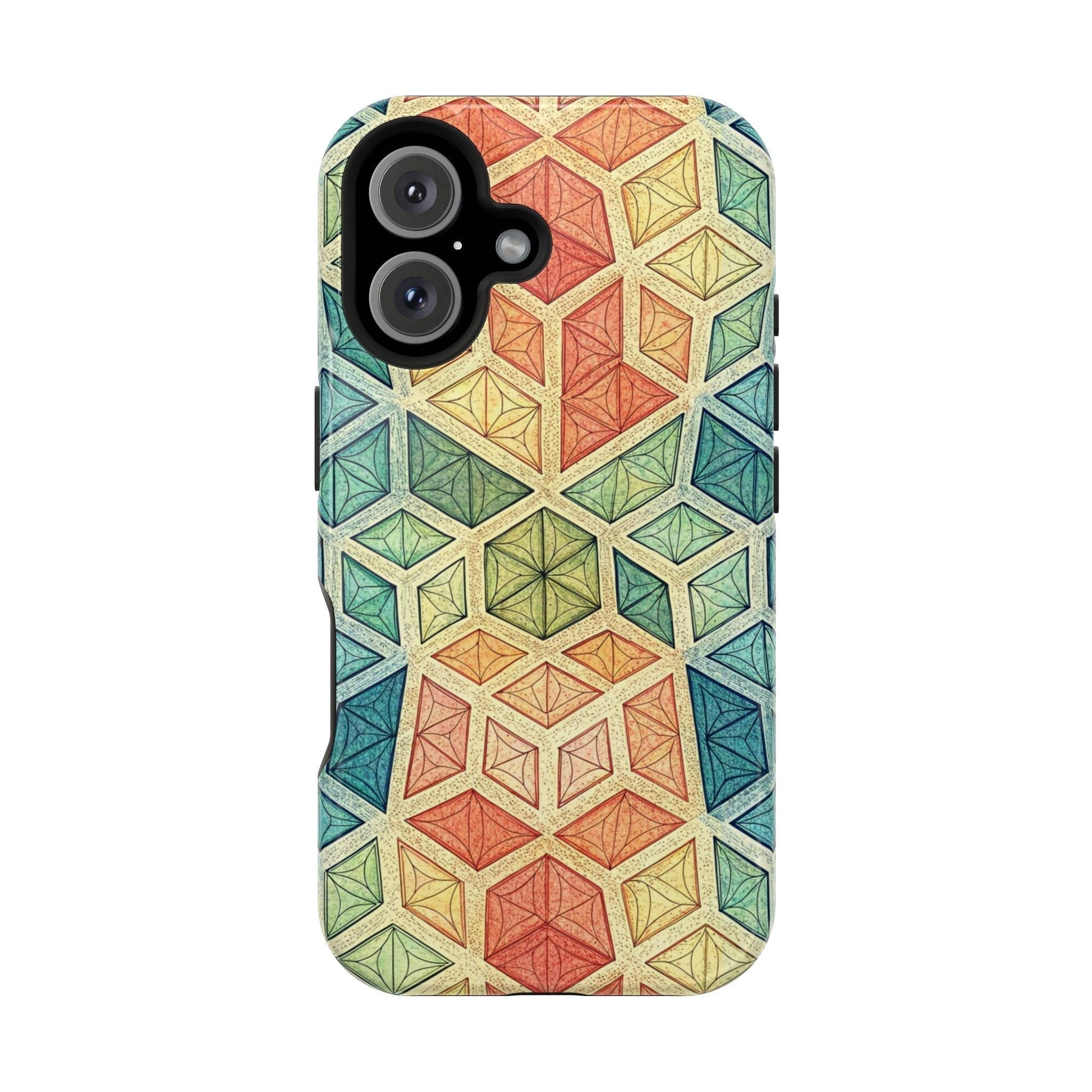 Colorful fractal geometric pattern iPhone magnetic tough case with durable polycarbonate and TPU design