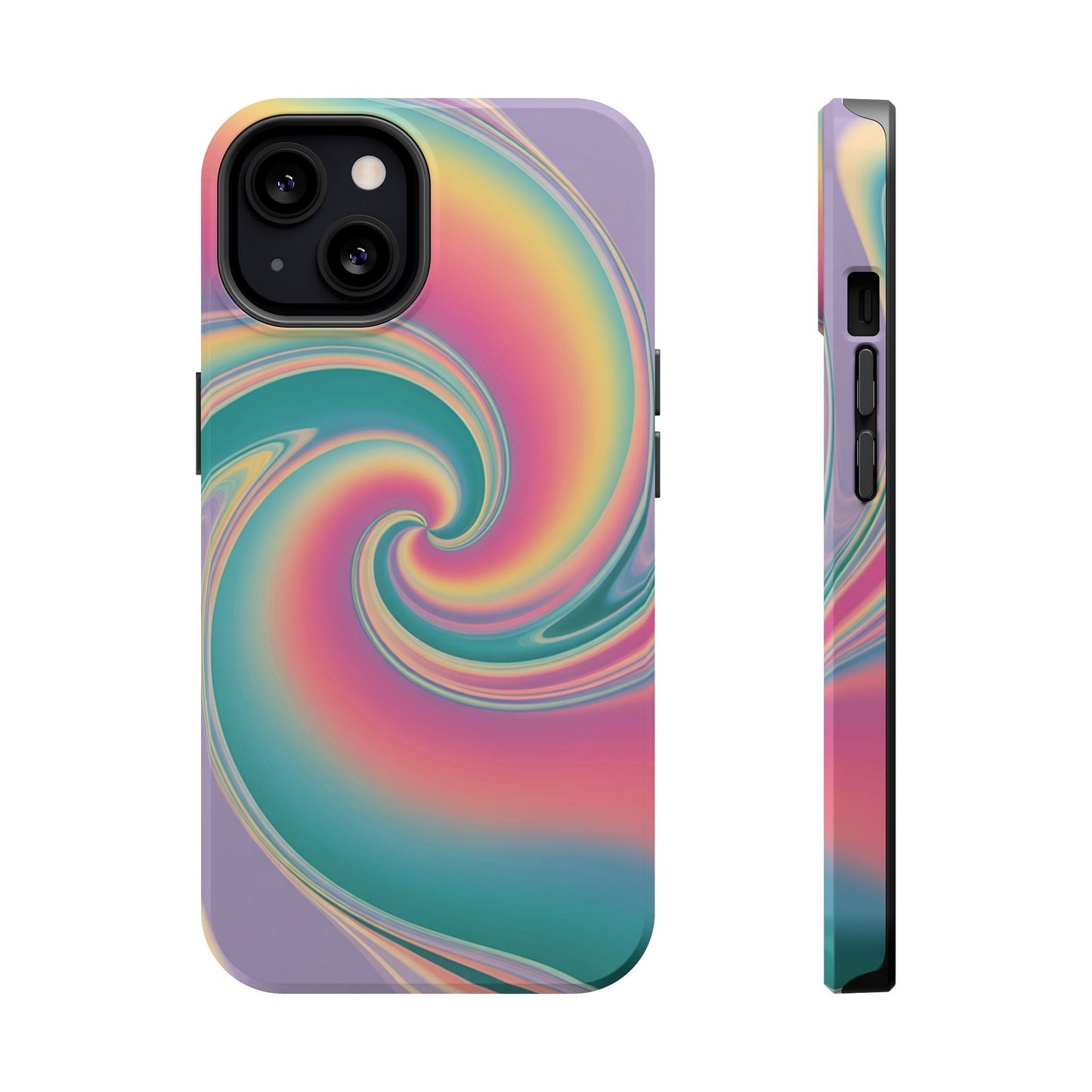 Vibrant Cotton Candy iPhone case with colorful pastel swirl design and tough protective layers