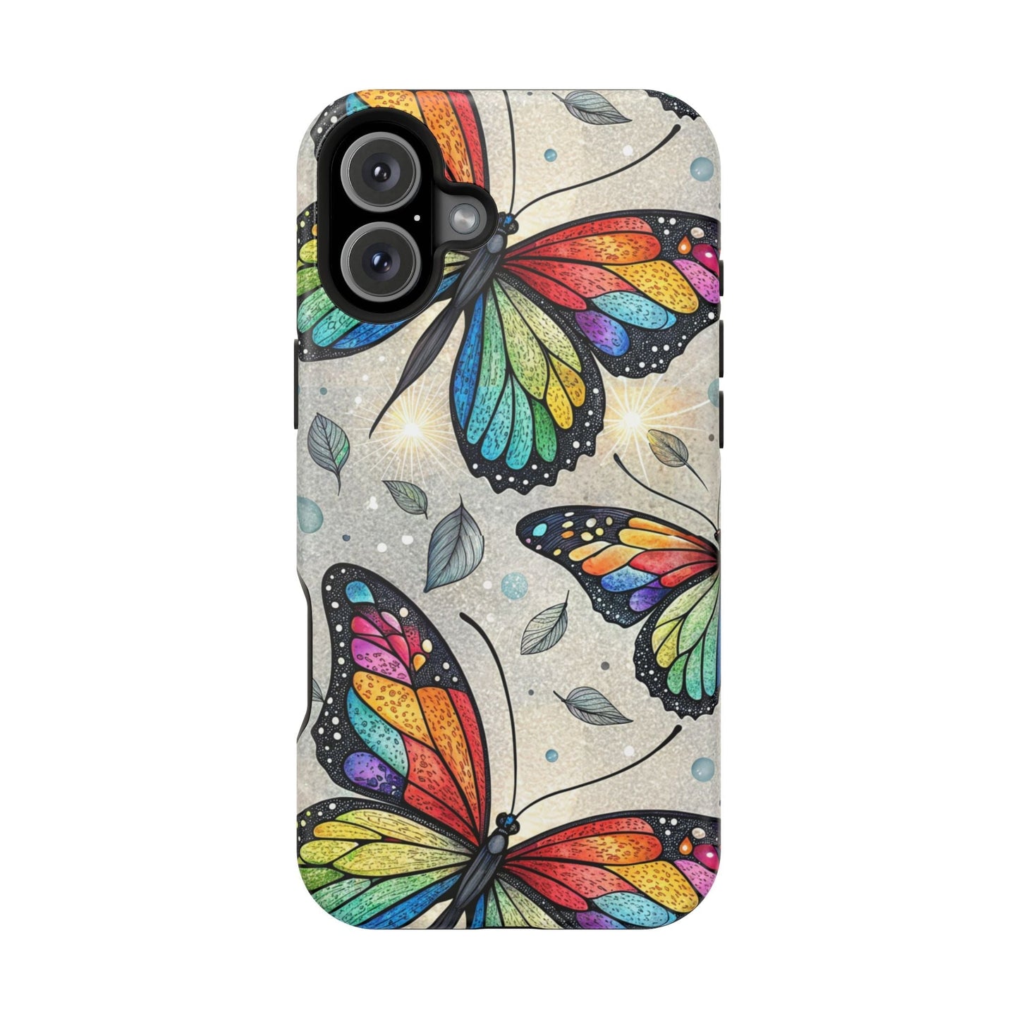 Vibrant Rainbow Butterfly iPhone case with colorful butterfly design and dual-layer protection