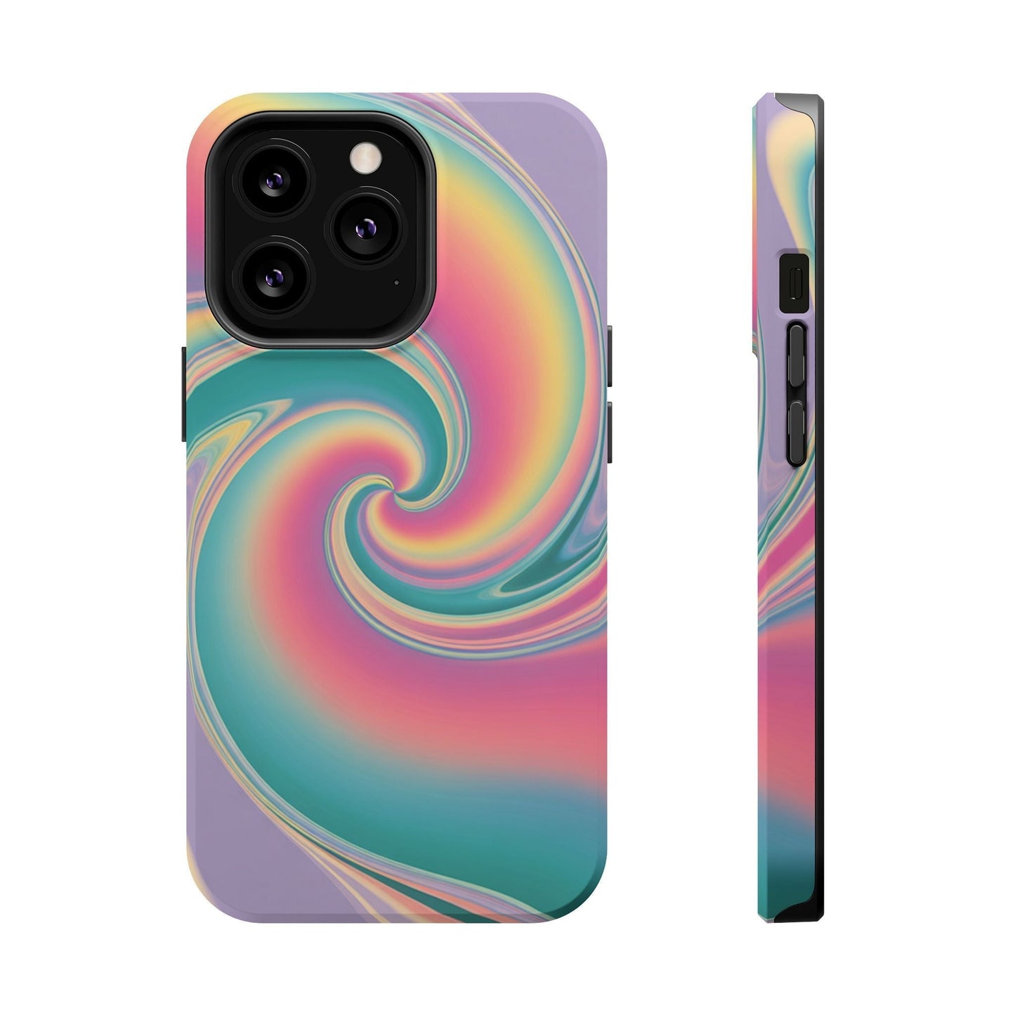 Vibrant Cotton Candy iPhone tough case with colorful pastel swirl design and dual-layer protection